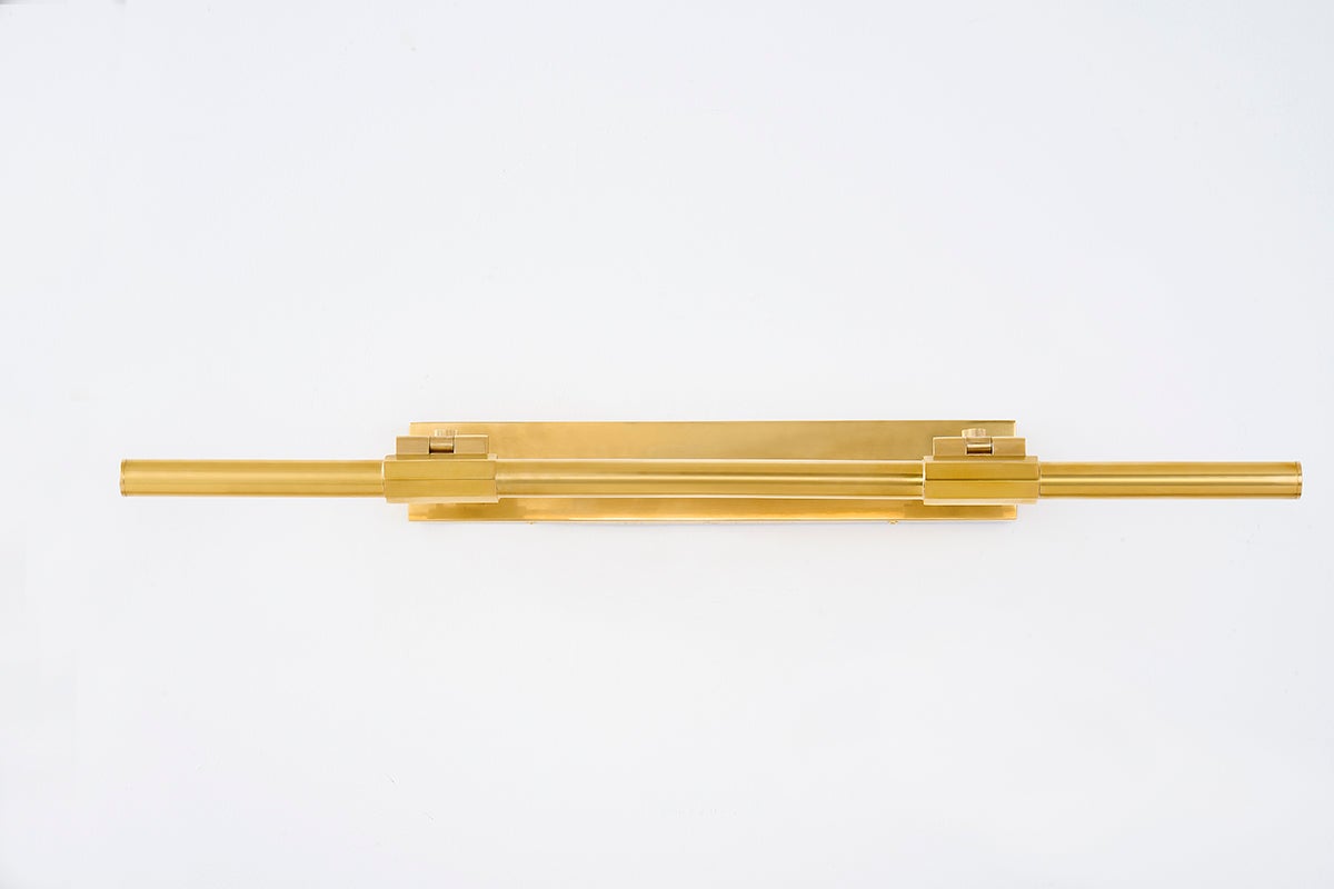 Melbourne Picture Light 30" in aged brass shown from the front to reveal the arm curve and shade proportion.