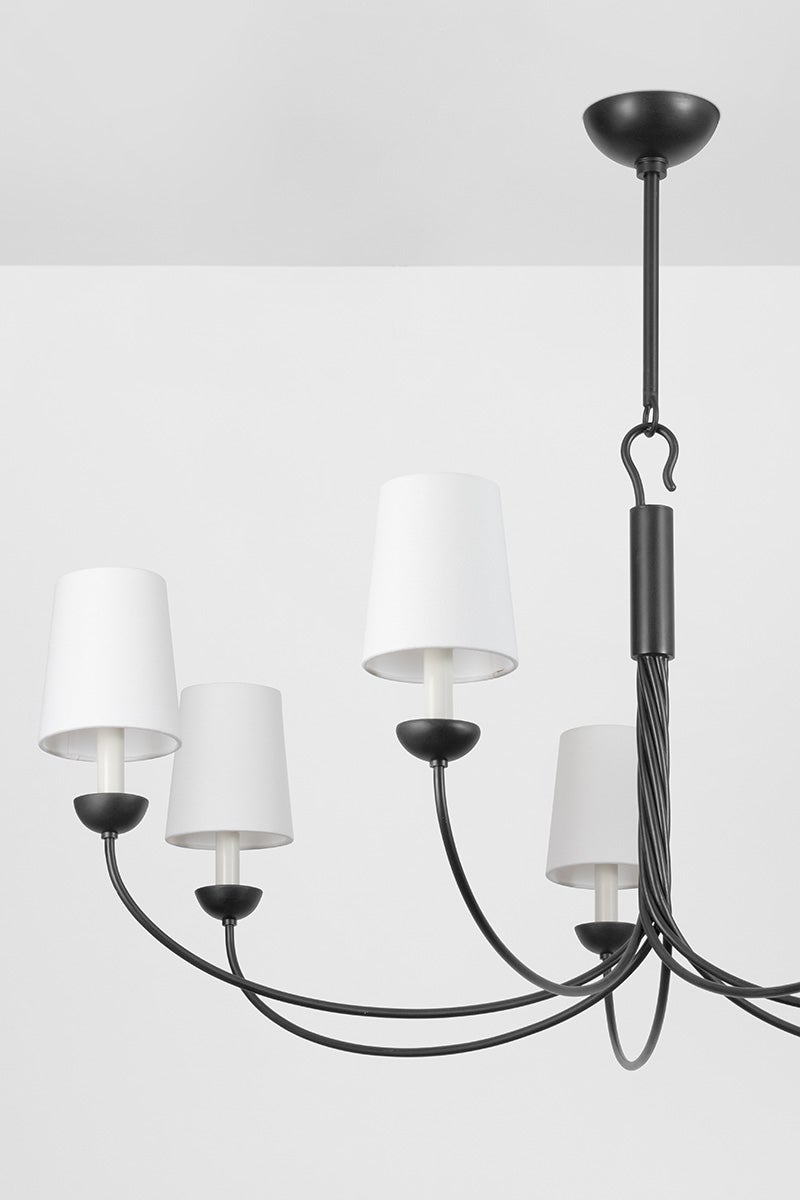 Close-up of the Montpelier Chandelier 48" showing the frame, arms, and shade detail.