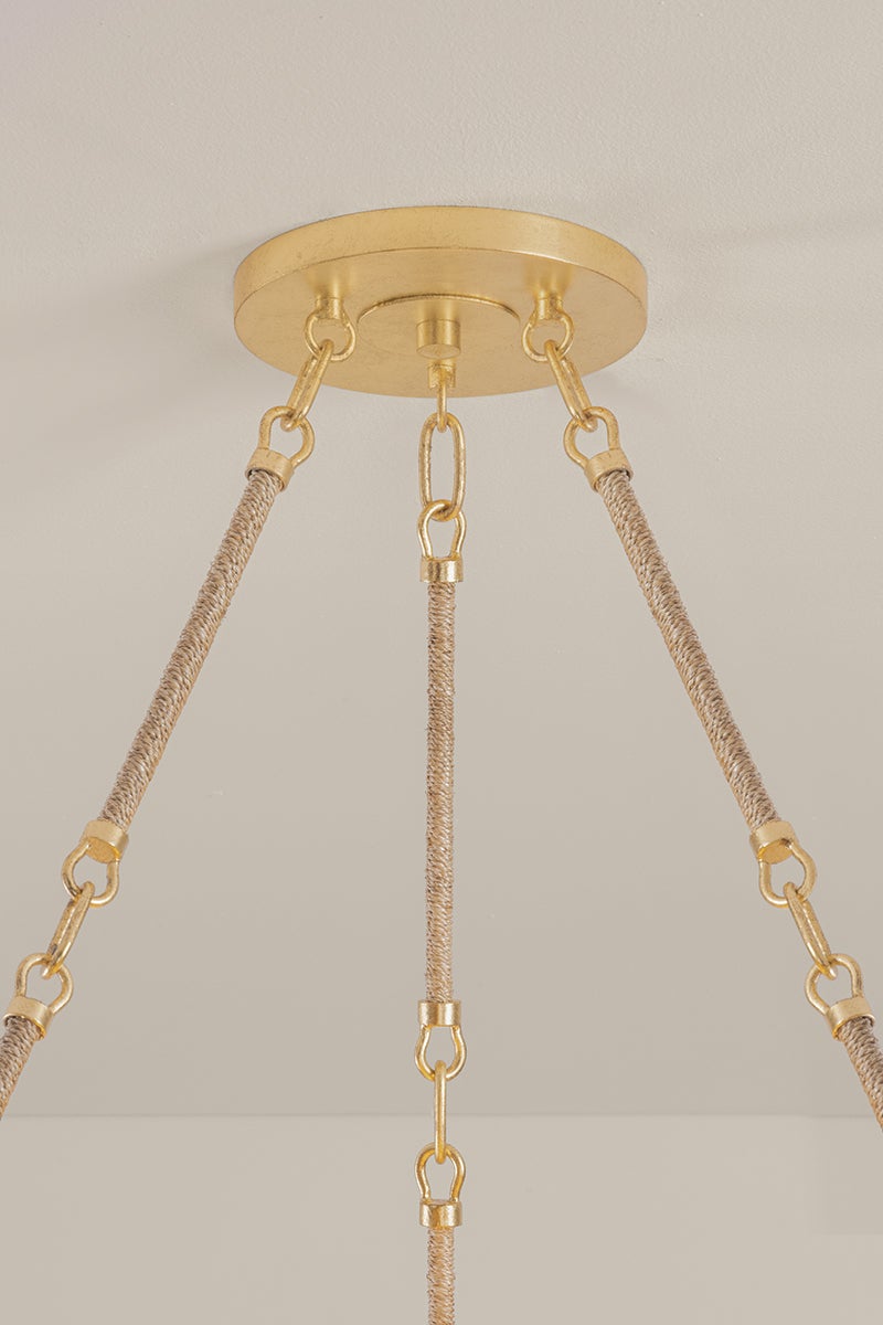 Close-up of the Naxos Chandelier 42" showing the frame, arms, and shade detail.