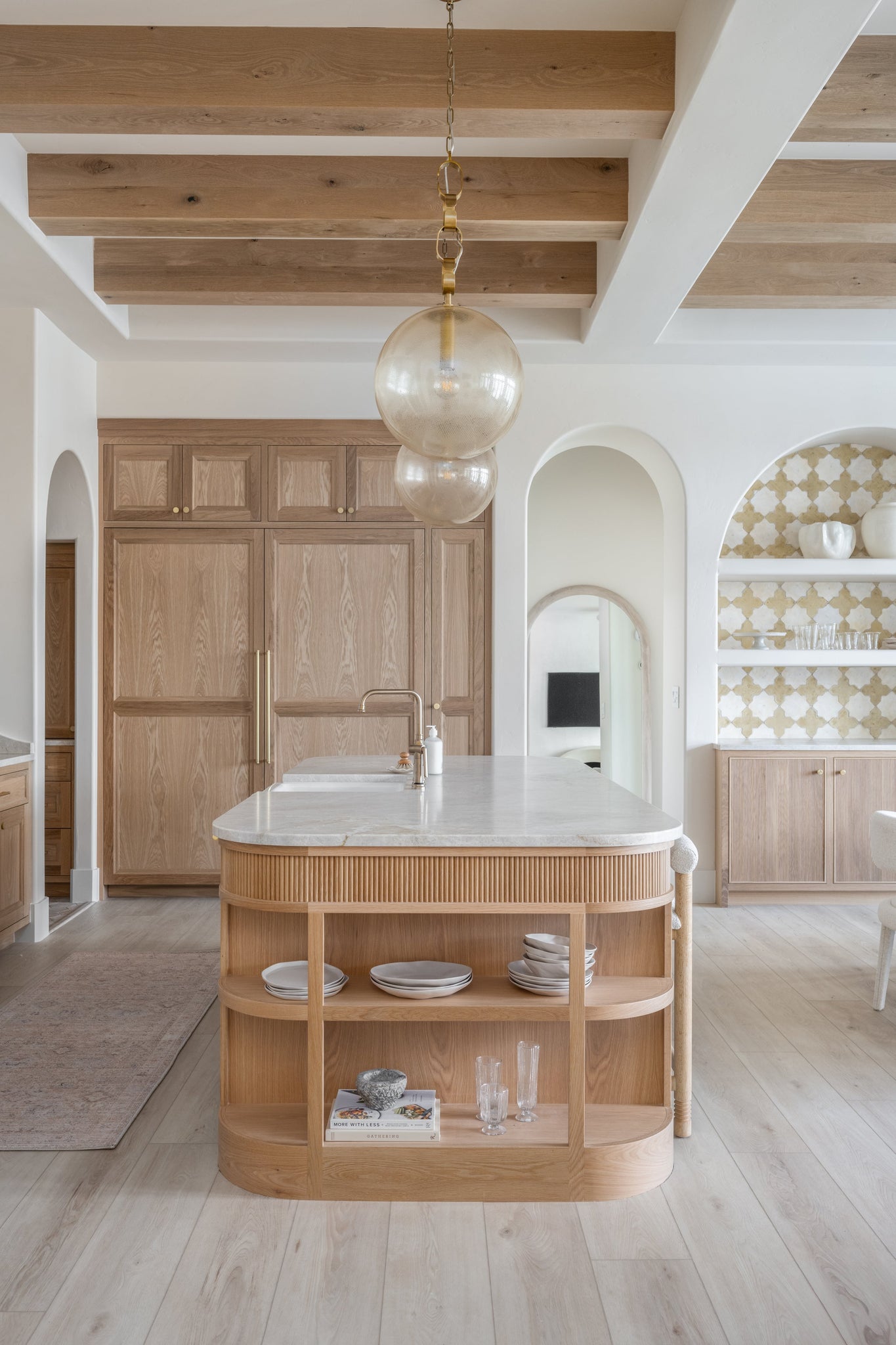 Nessa Pendant 17.75" styled in a bright kitchen for warm, layered light at Laurie Yapp Home.