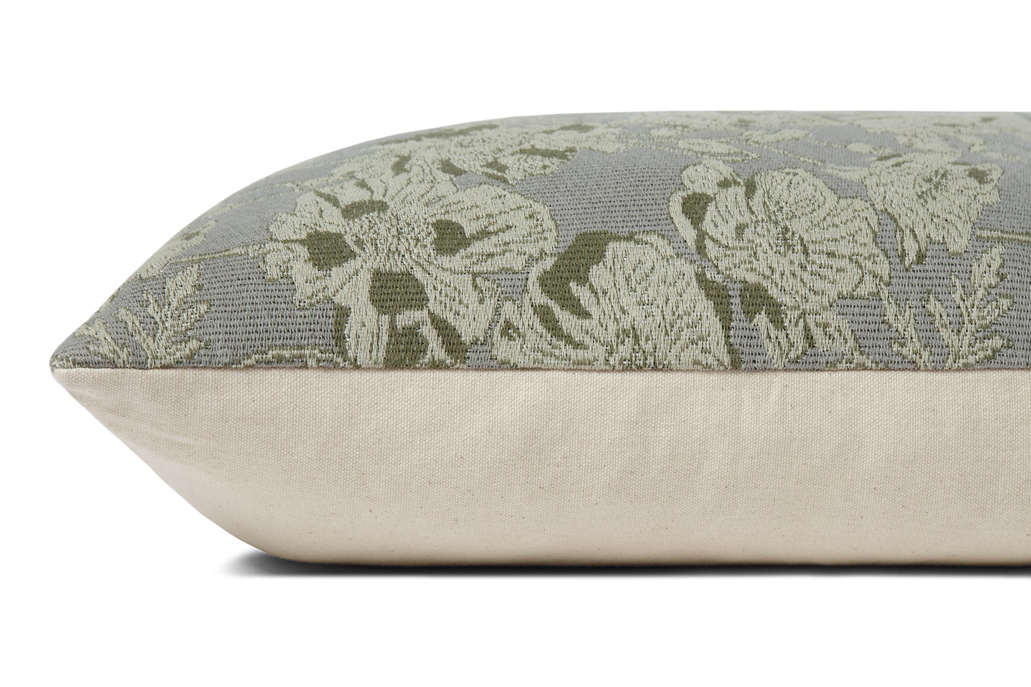 Matilda Silver Sage Pillow shown from a different angle to reveal its pattern.