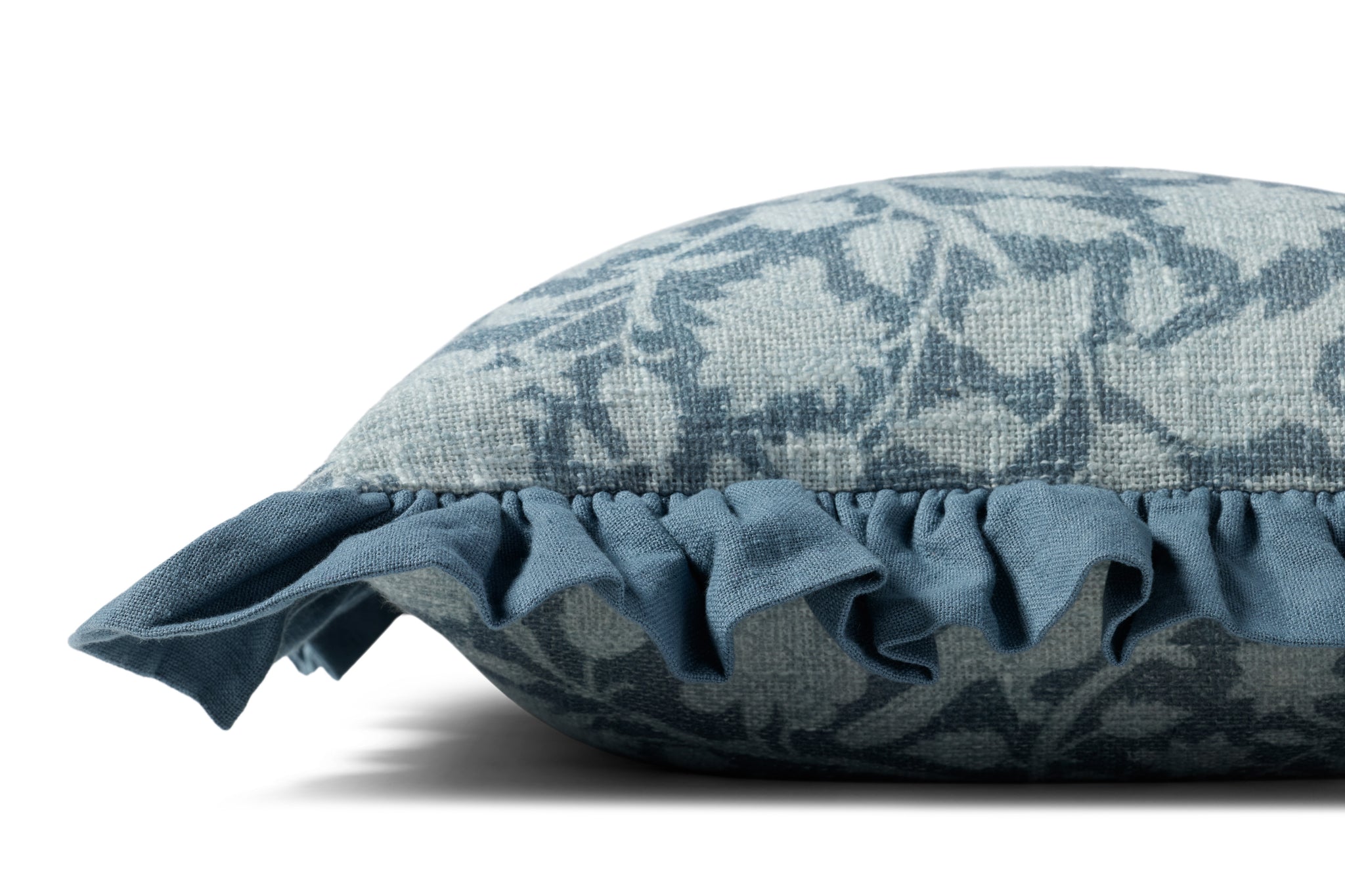 Kathleen Blue Pillow shown from a different angle to reveal its pattern.