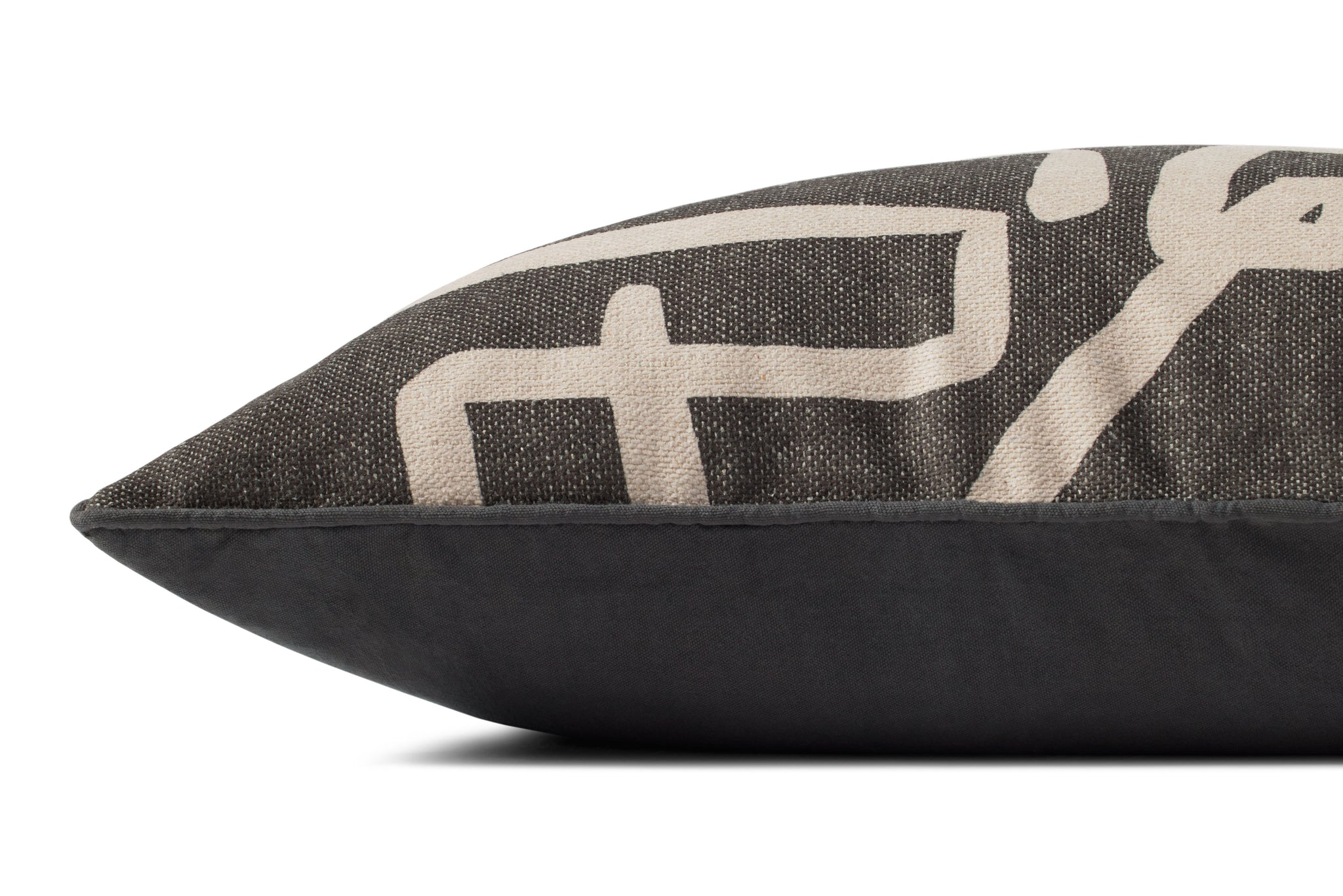 Charcoal / Natural Pillow (Pattern 1) shown from another angle.