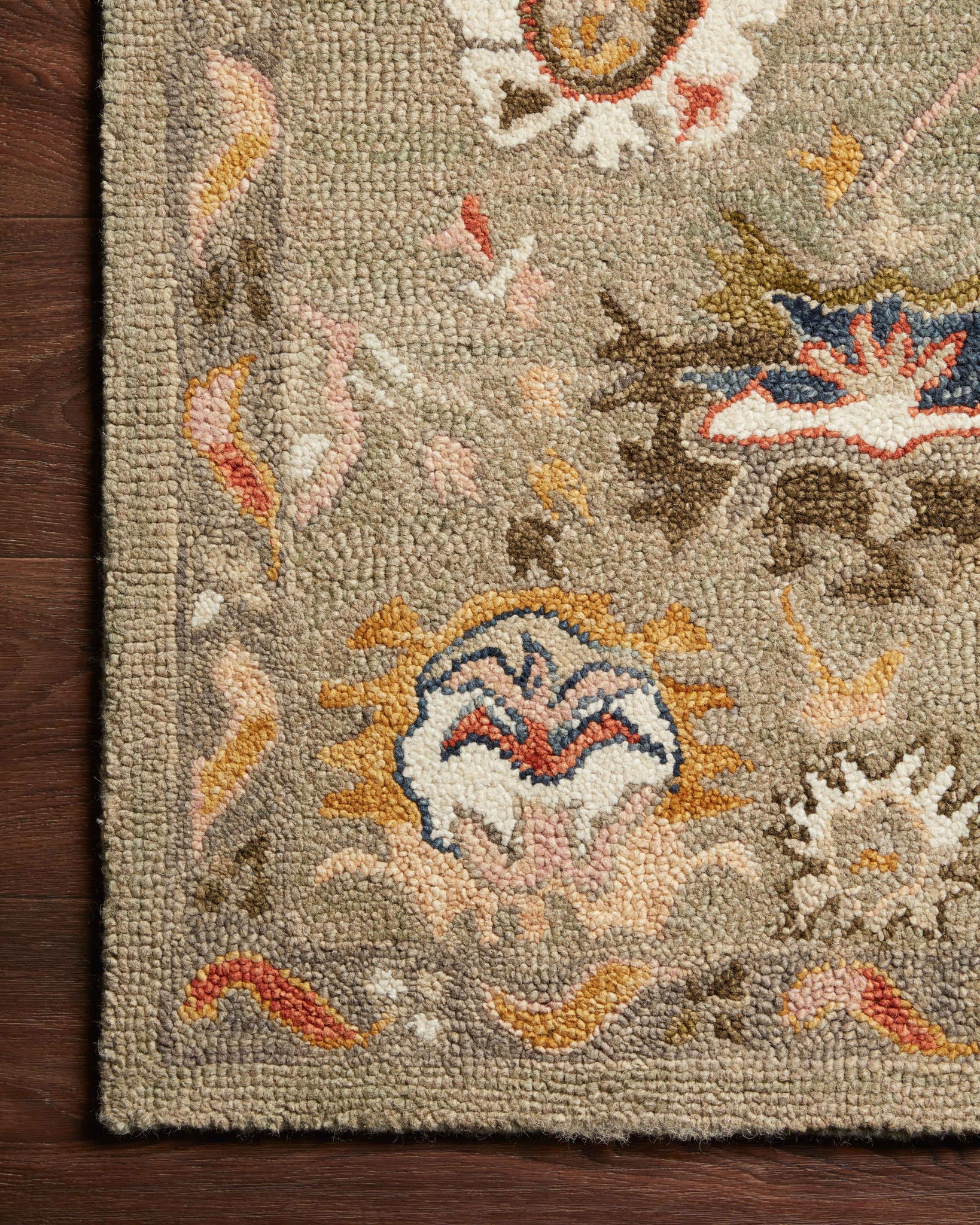 Side view of the Padma Grey / Multi (Pattern 2) rug.