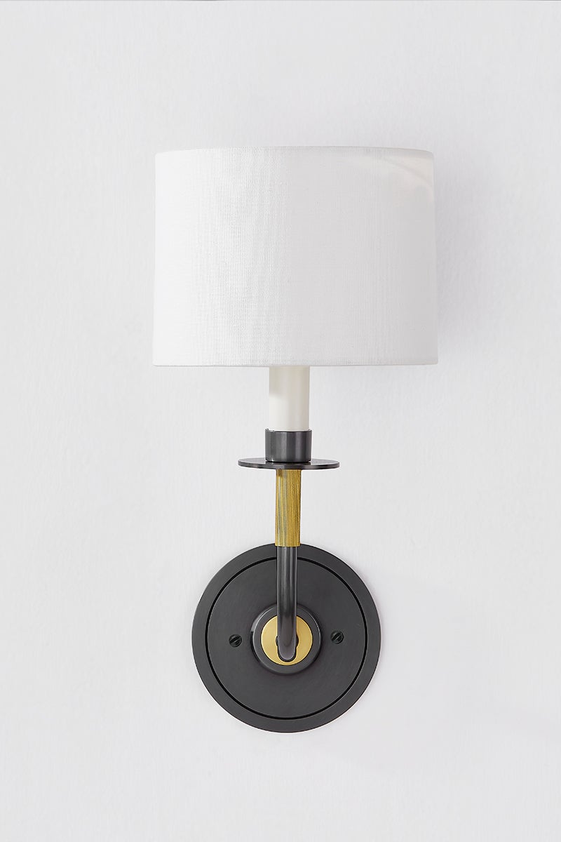 Paramus Wall Sconce shown from the front to reveal the arm curve and shade silhouette.