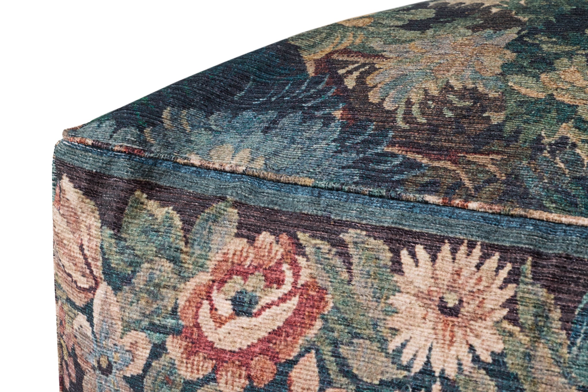 Blue / Multi Pouf shown from a different angle to reveal its pattern.