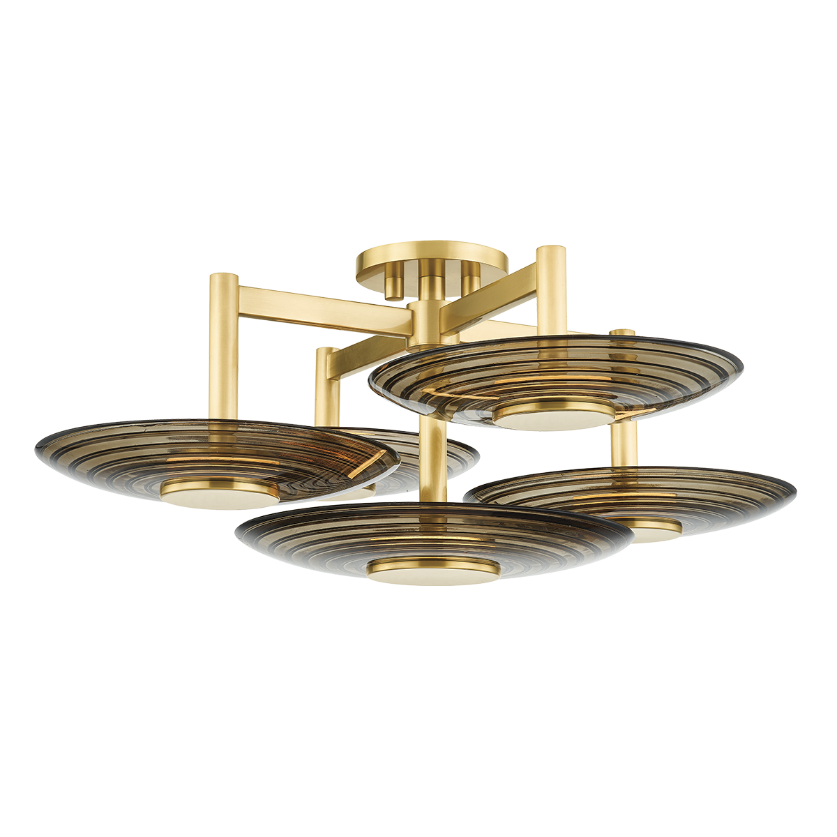 Griston Semi Flush 28" in aged brass — a Hudson Valley close-to-ceiling for hallways, bedrooms, and entryways at Laurie Yapp Home.