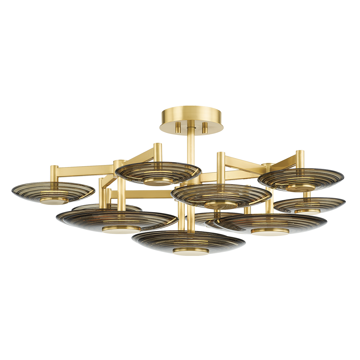 Griston Semi Flush 44" in aged brass — a Hudson Valley close-to-ceiling for hallways, bedrooms, and entryways at Laurie Yapp Home.