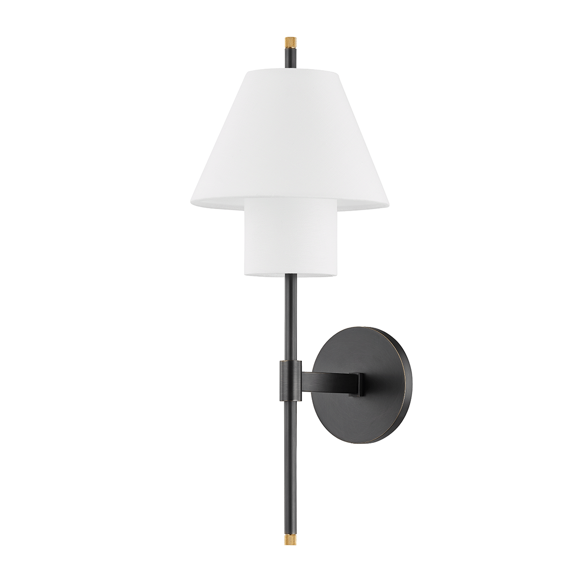 Glenmoore Wall Sconce in aged brass shown from a second angle to highlight the arm curve and shade silhouette.