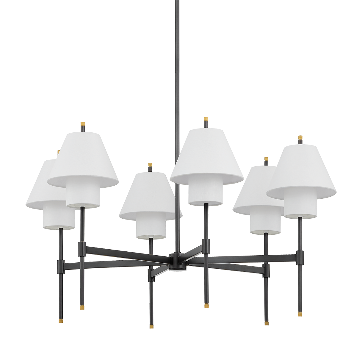 Glenmoore Chandelier 34.75" x 26.25" in aged brass shown from a second angle to highlight the frame, arms, and shade detail.