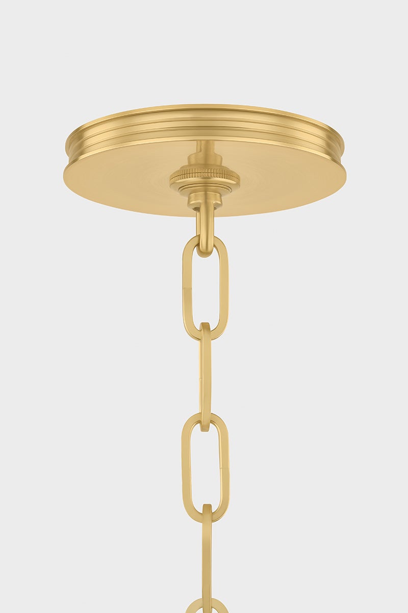 Pinesbridge Pendant 14.5" in aged brass shown from the front to reveal the shade shape and metal detail.