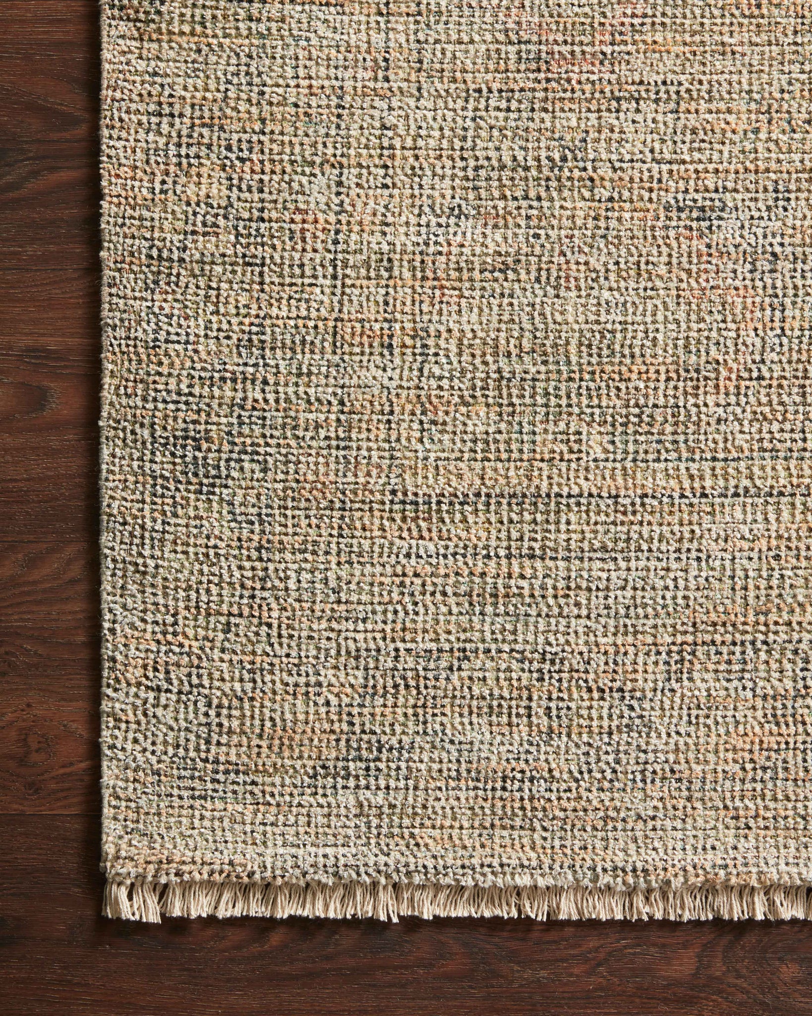 Side view of the Priya Olive / Graphite rug.