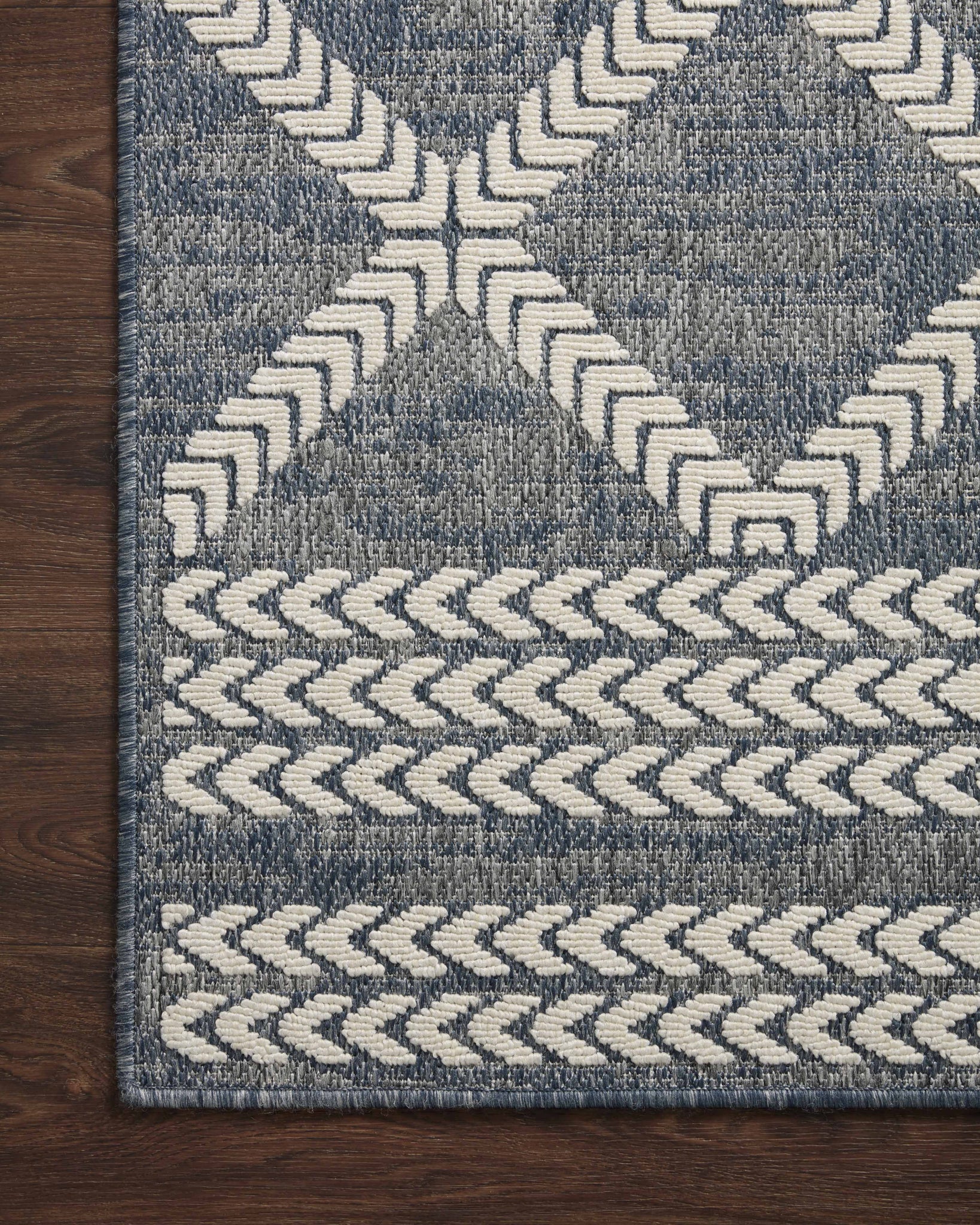 Rainier Denim / Ivory (Pattern 2) shown from a different angle to reveal its pattern.