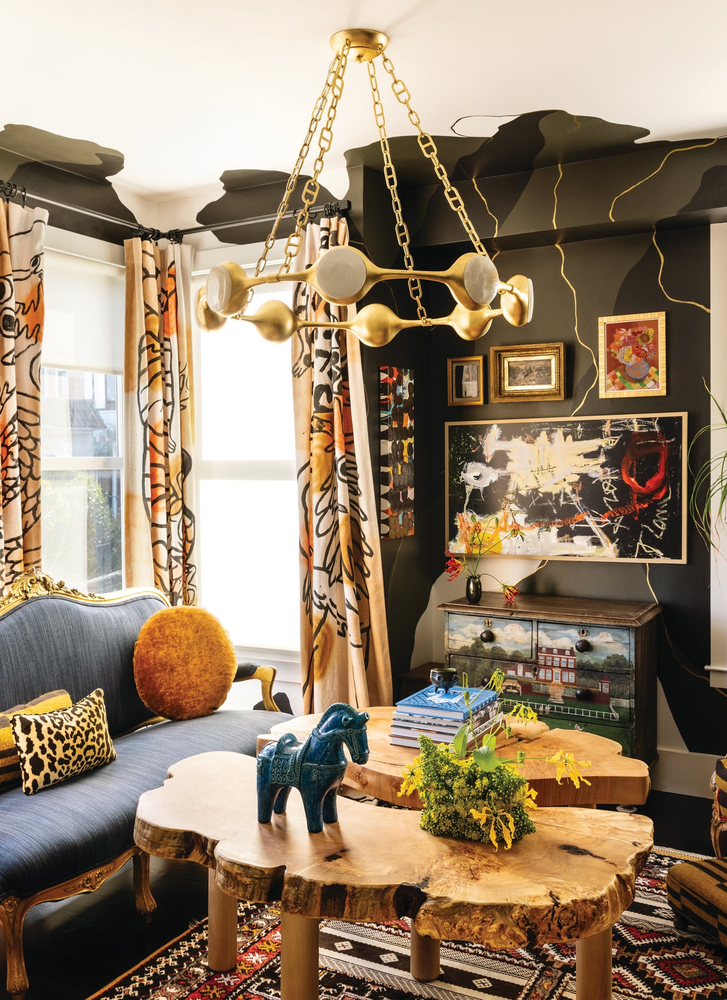Riviere Chandelier 40" styled in a formal living room for warm, layered light at Laurie Yapp Home.