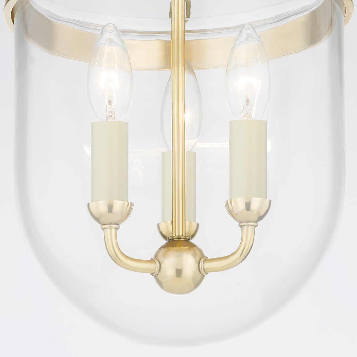Rousham Semi Flush in aged brass shown from the front to reveal the shade profile and mounting canopy.