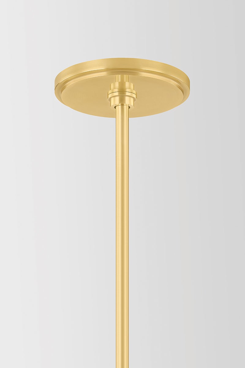 Tenafly Chandelier 56" in aged brass shown from a second angle to highlight the frame, arms, and shade detail.