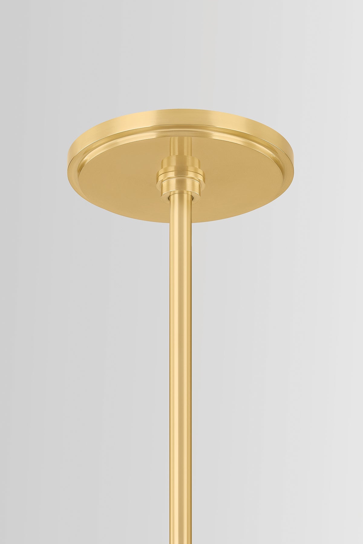 Tenafly Chandelier 72" in aged brass shown from a second angle to highlight the frame, arms, and shade detail.