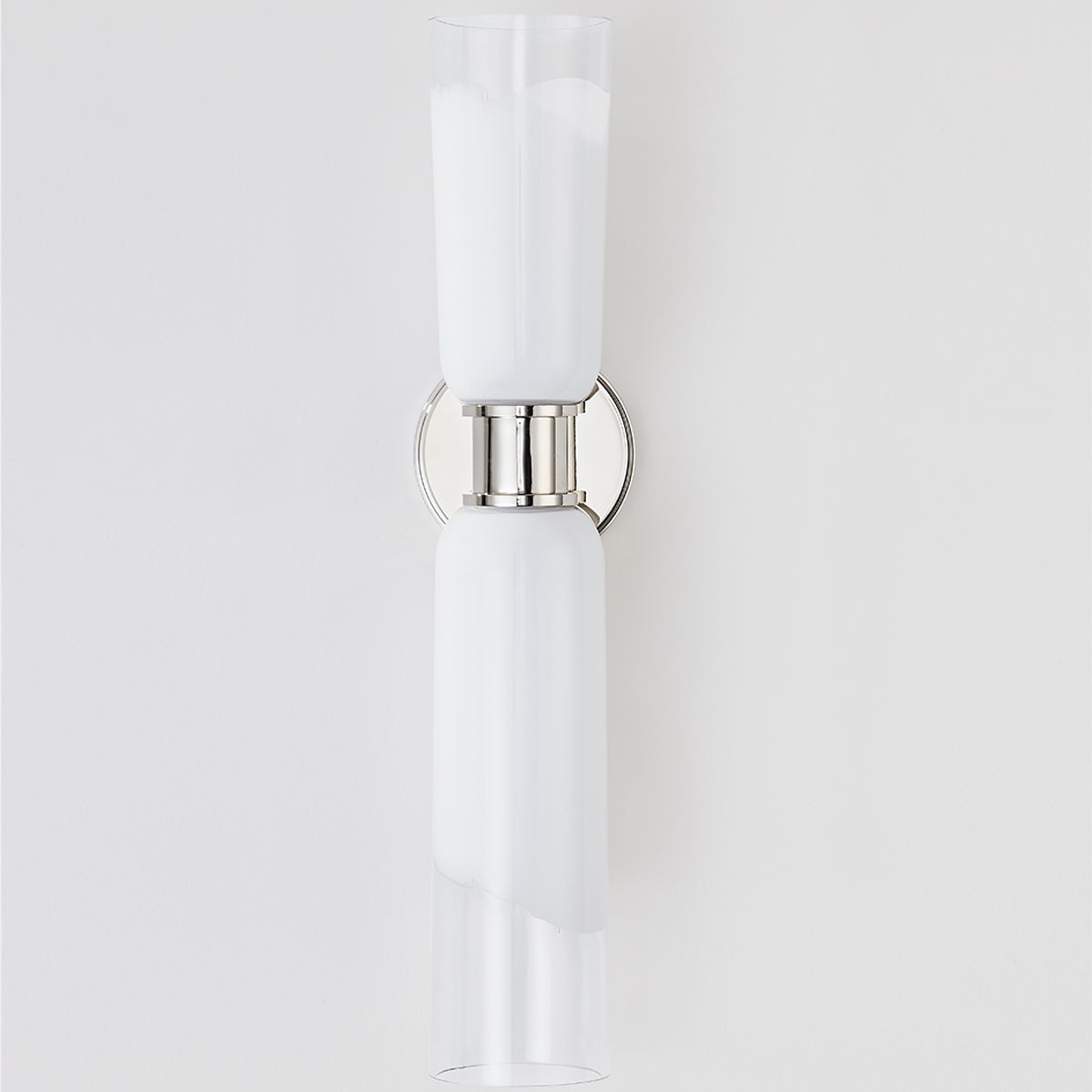Close-up of the Wasson Wall Sconce in polished nickel showing the arm curve and shade silhouette.