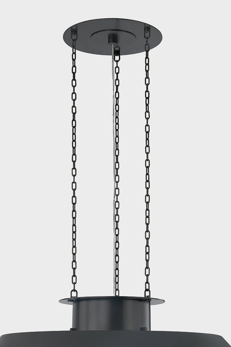 Close-up of the Woodrow Pendant 32" in dark bronze showing the shade shape and metal detail.