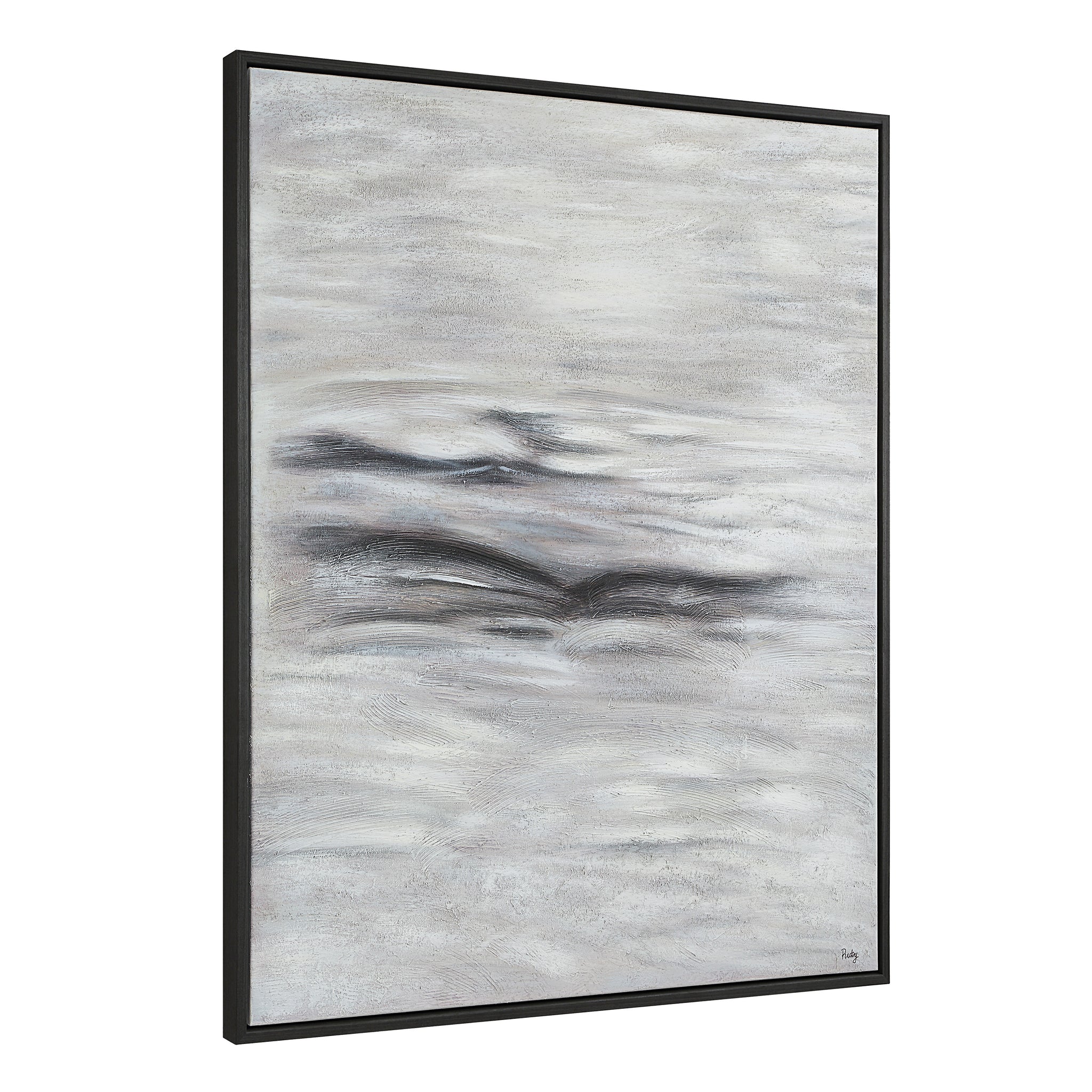 Baelish Canvas Art showcasing abstract gray and white textures with black details from a side view