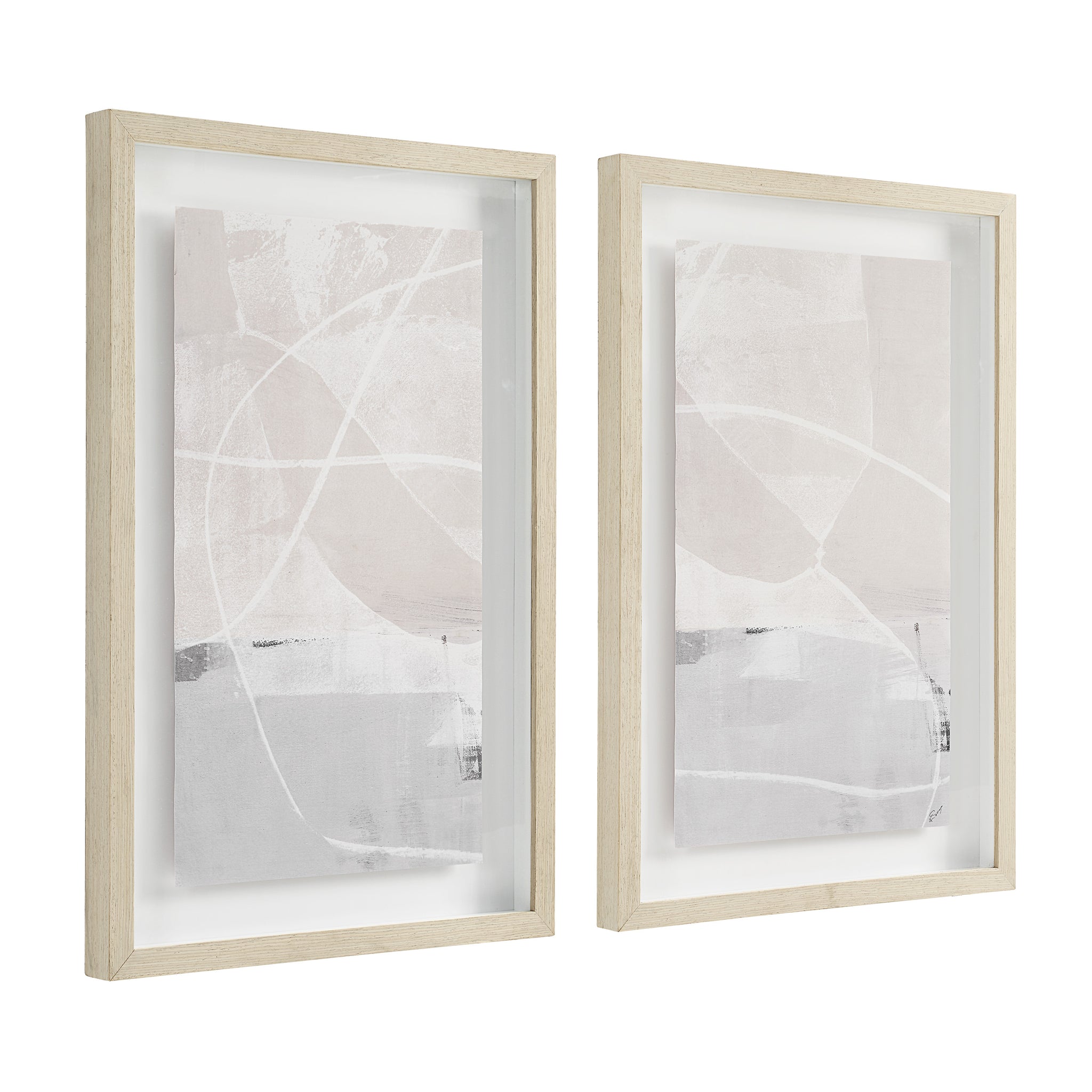 Rovereto Wall Decor showing two abstract art pieces in light colors with wooden frames.