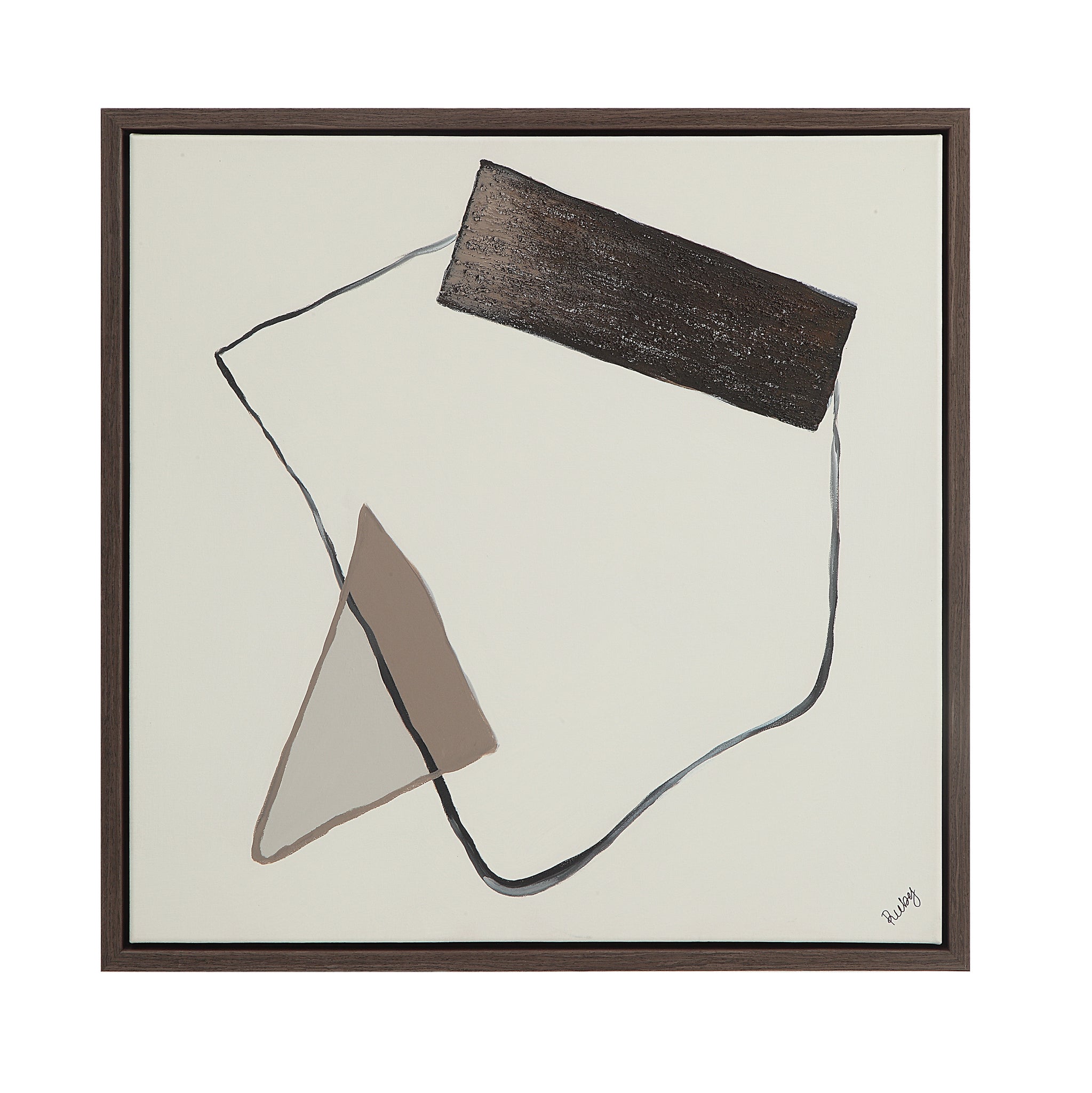 Lacadieu Canvas Art with abstract shapes in beige and brown framed on a light background.