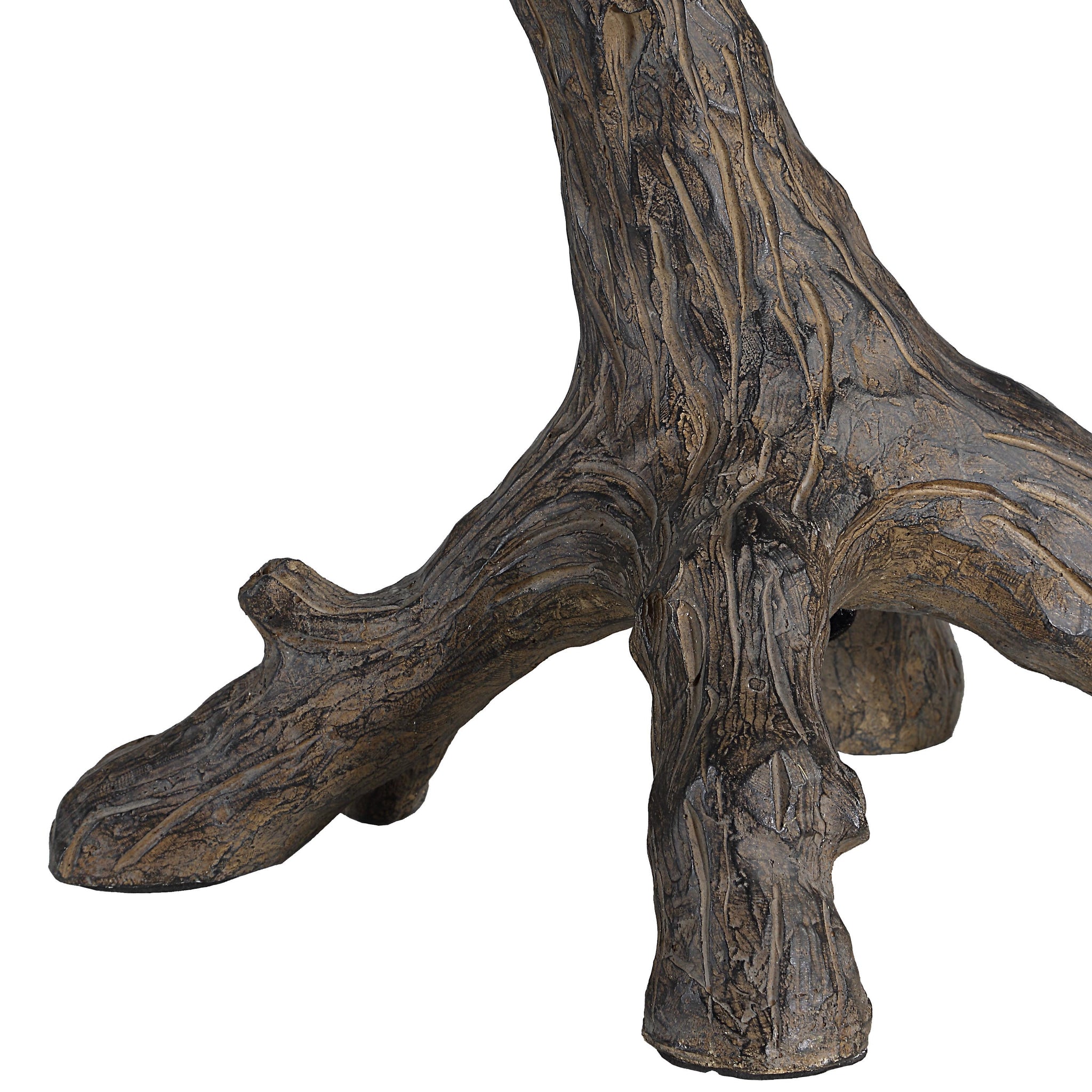 Close-up of Loures table lamp base showcasing intricate bark-like details.