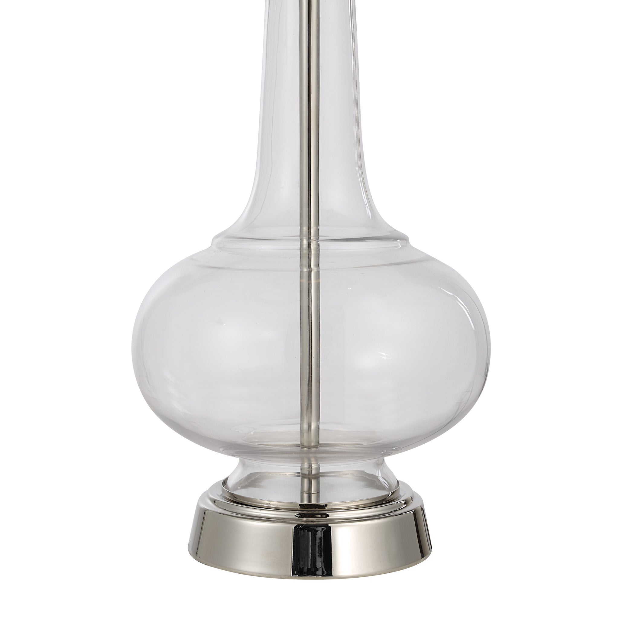 Lya Table Lamp close-up showing clear glass base and polished metal details.