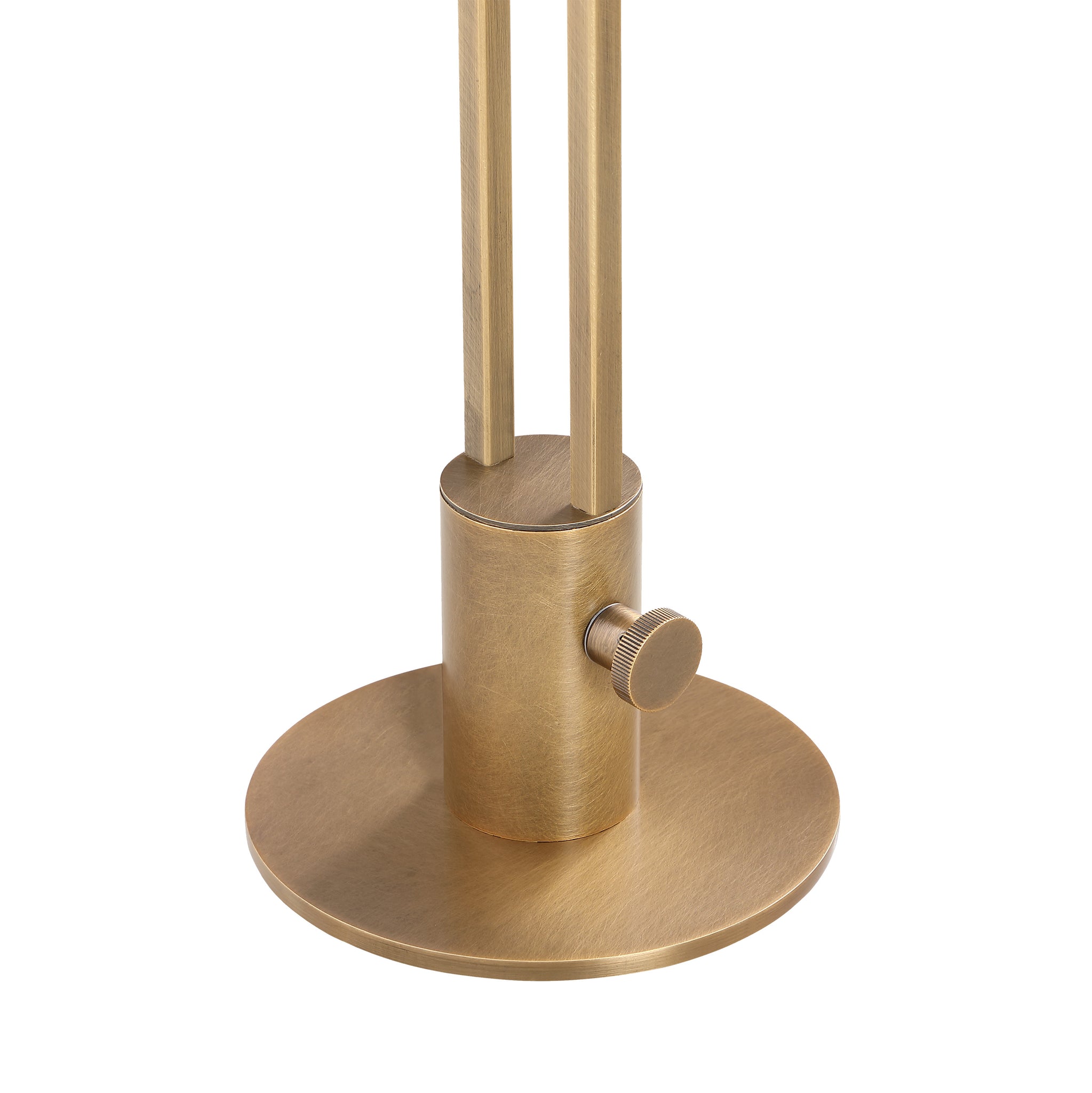 Close-up of Storn Table Lamp by Renwil showing the brushed gold base and adjustable knob.
