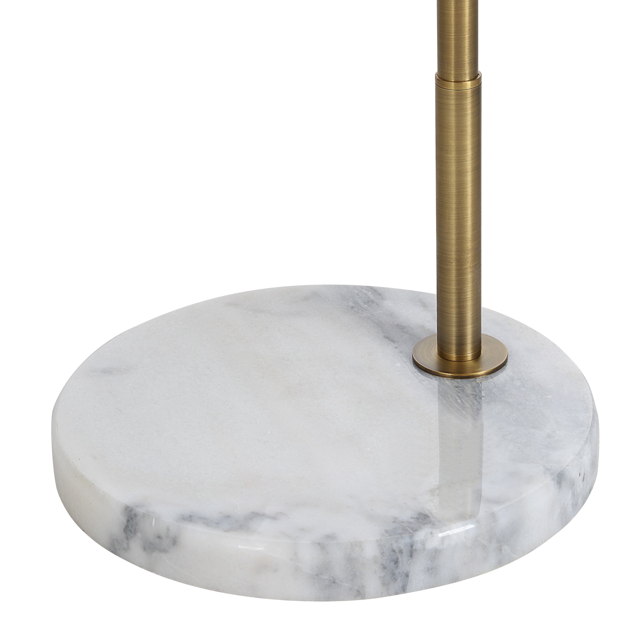 Close-up of Claire Floor Lamp's marble base and gold metal pole