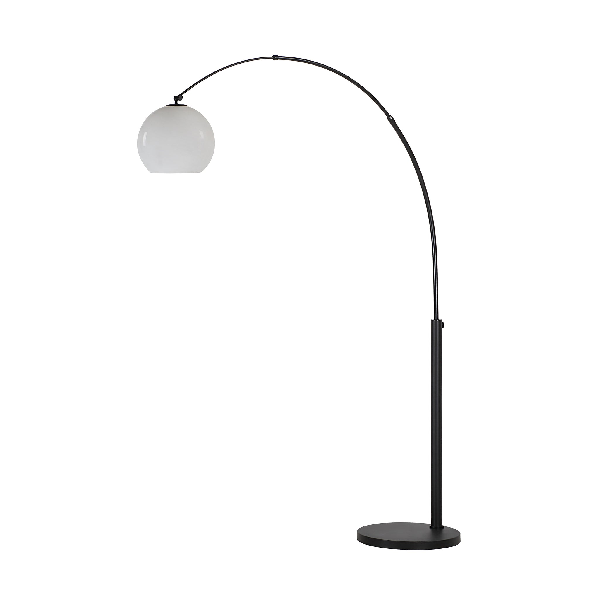 Pura Floor Lamp by Renwil, sleek black finish with a curved arm and white glass globe
