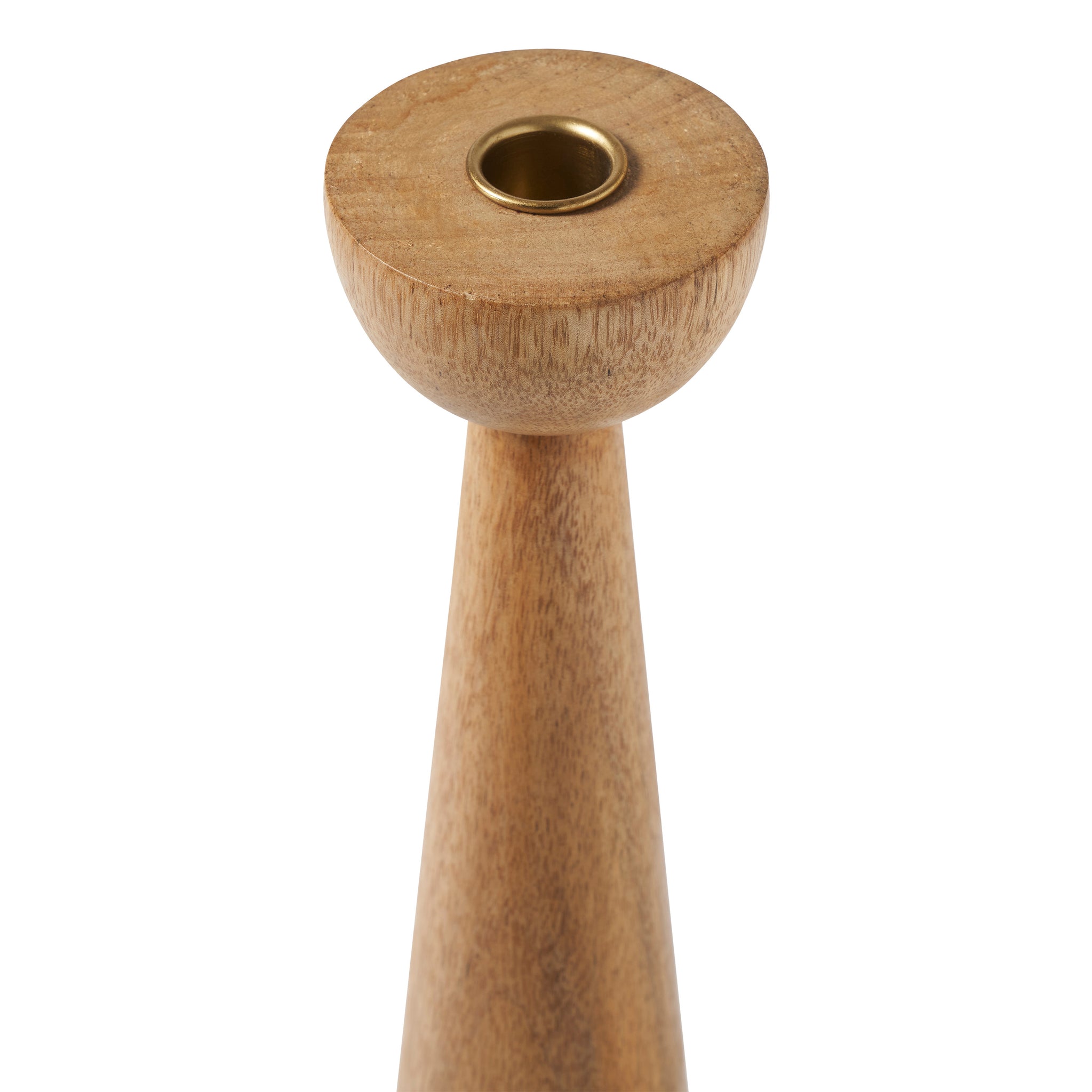 Top view of a tall Laurier candle holder with a brass insert for candles.
