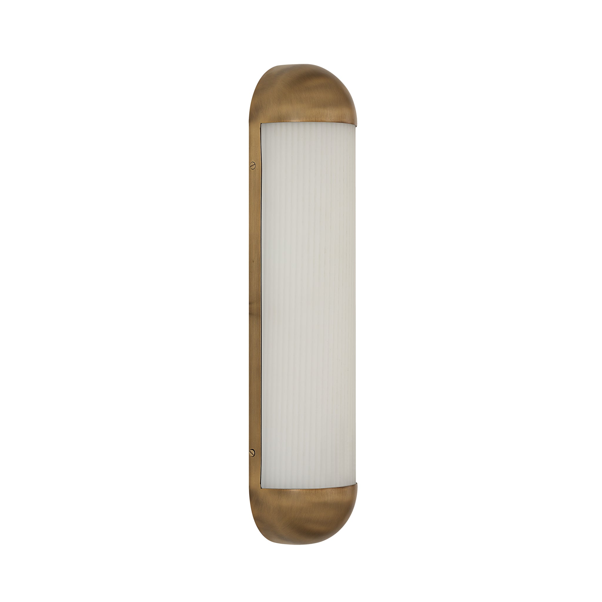 Amici wall sconce featuring a white glass shade and a brushed brass frame