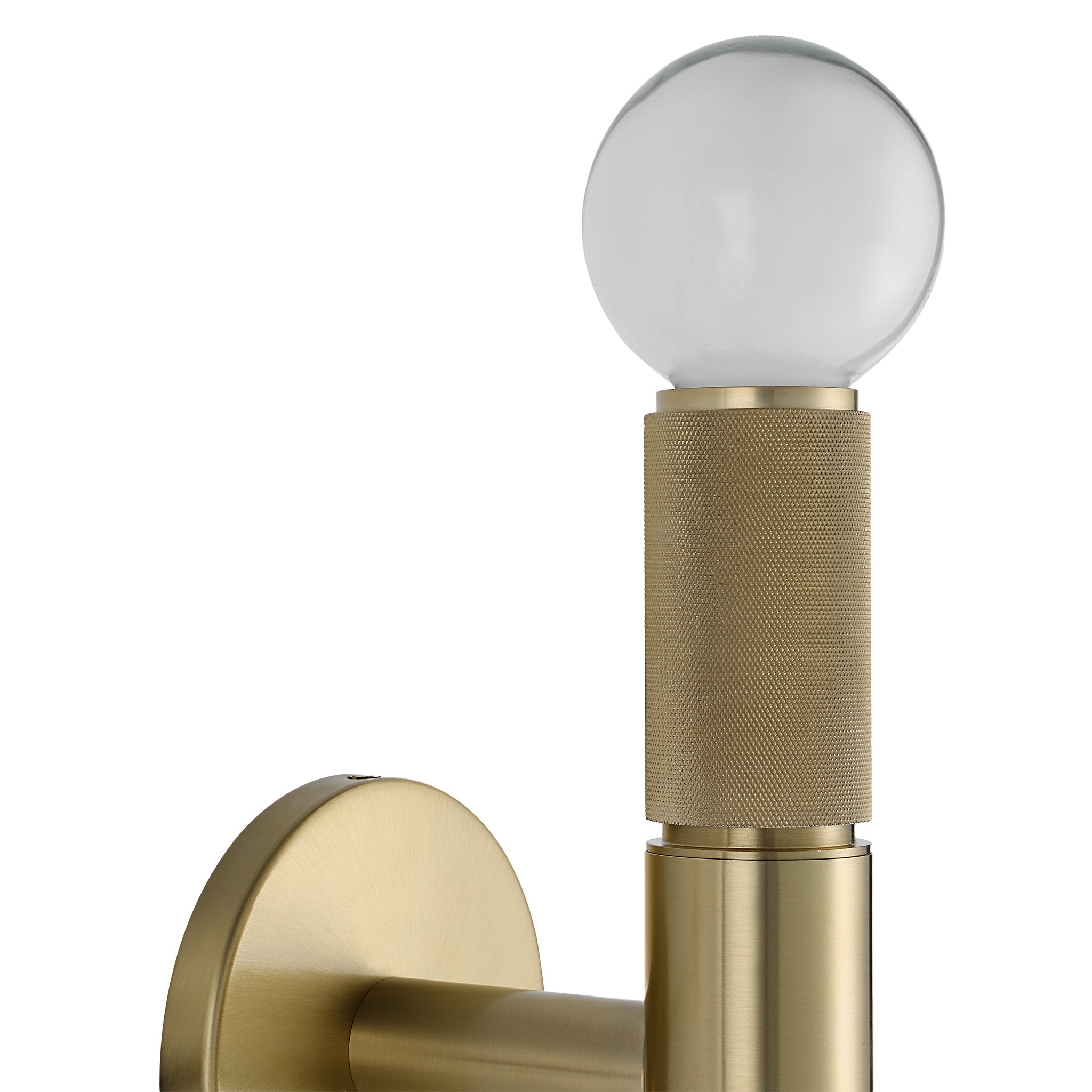 Close-up of Tovi Wall Sconce showcasing brass texture and glass globe