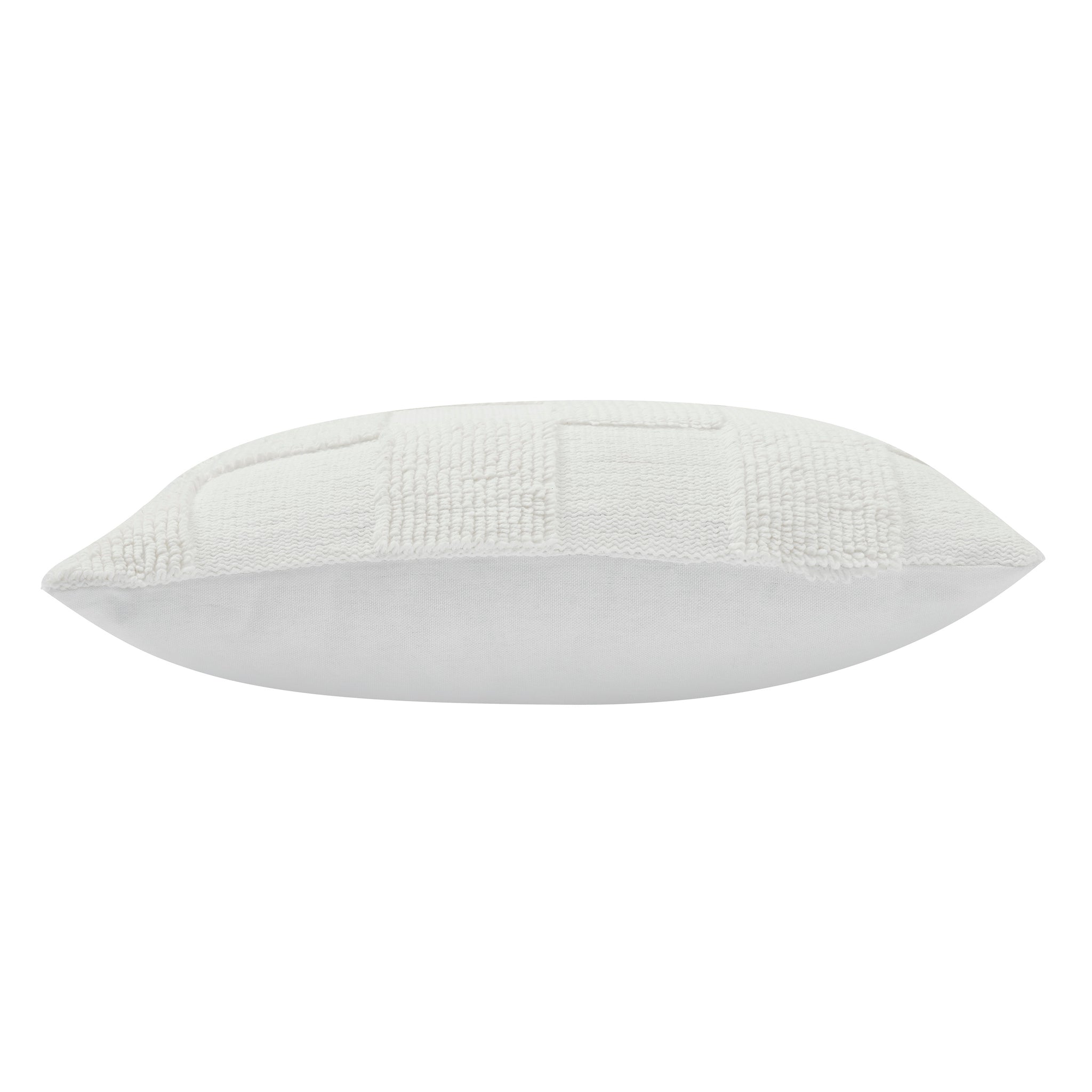 Side view of Terrah Indoor Pillow in white with textured pattern