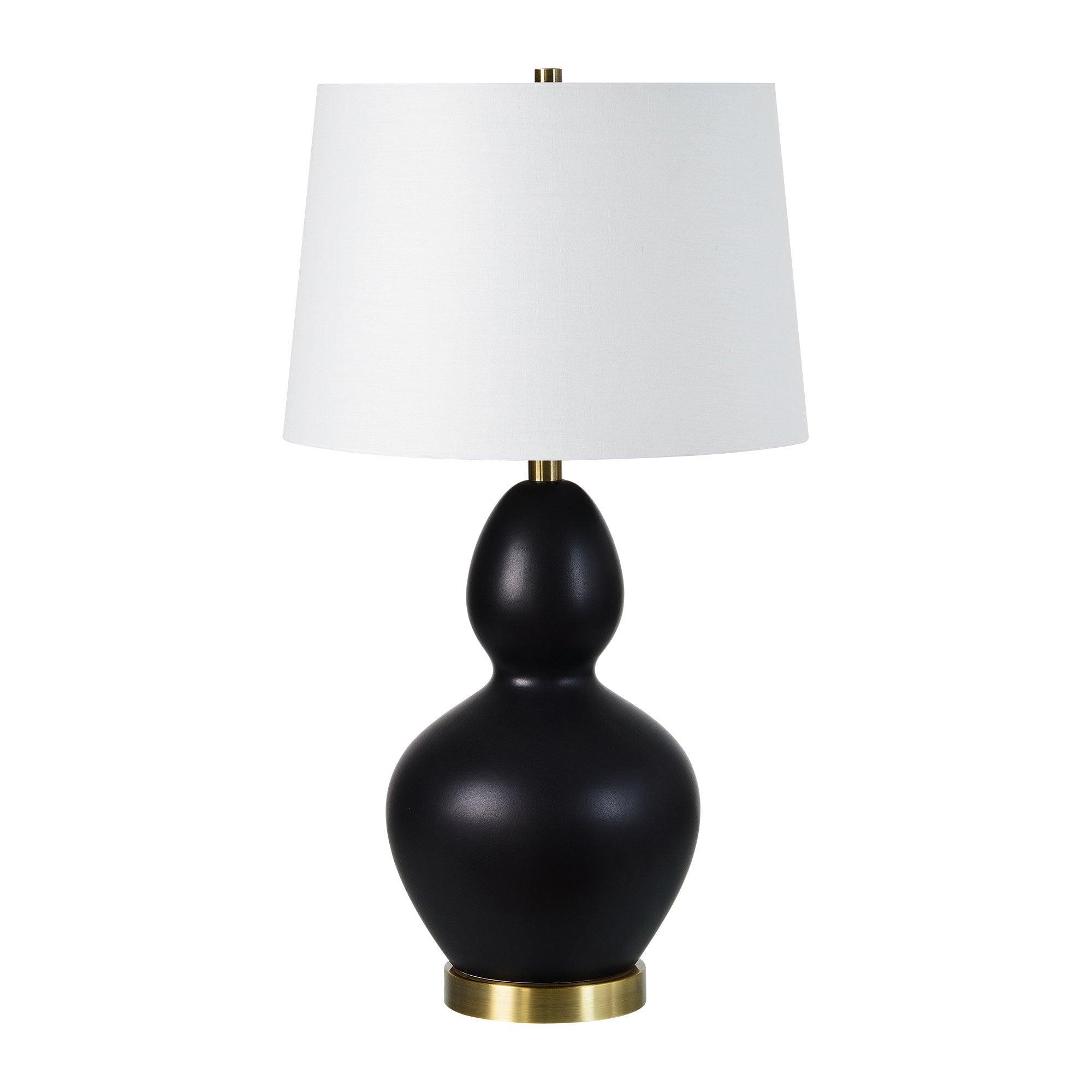 Kamilia Table Lamp with a black ceramic base and white shade, viewed from the front.