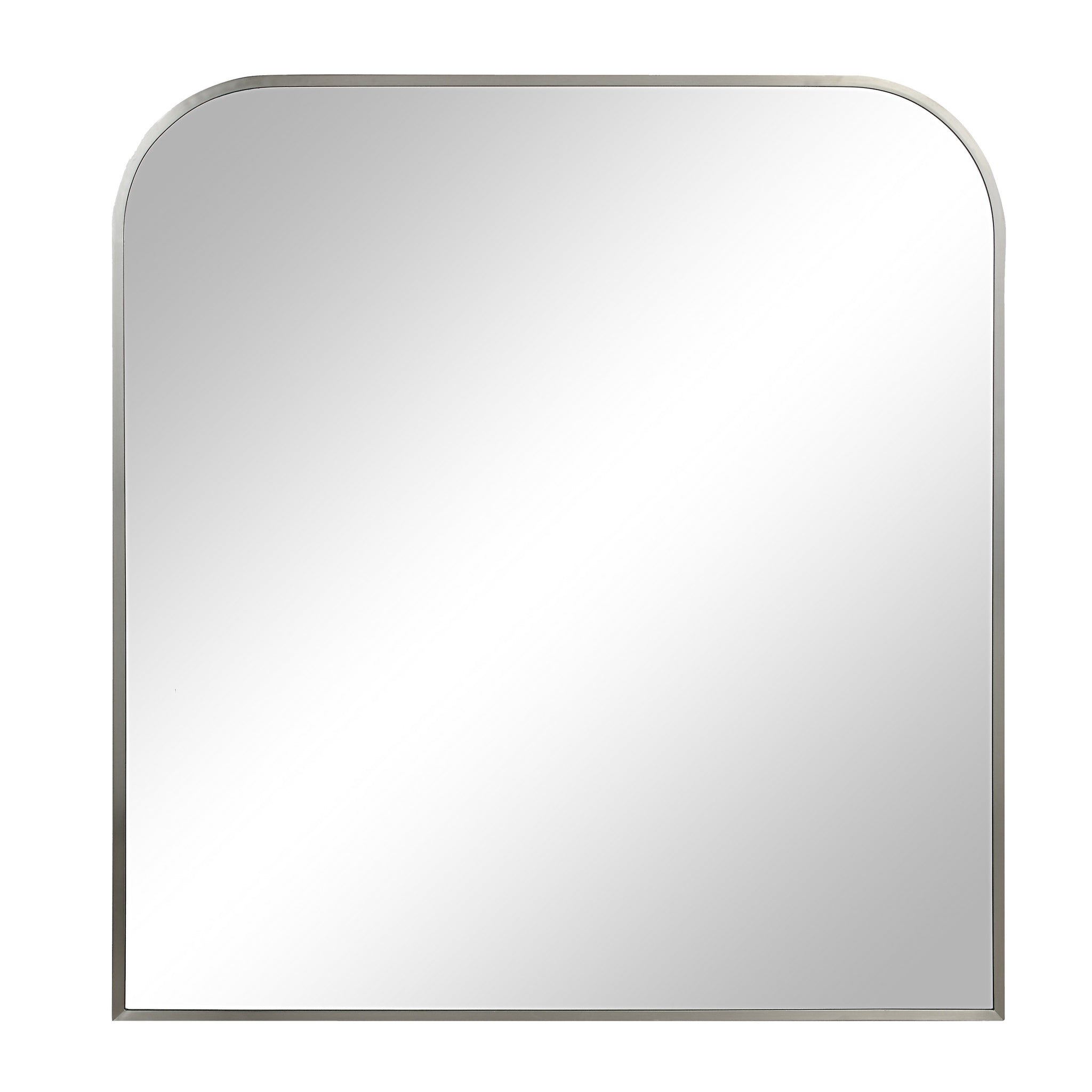 Salma mirror with a rounded top, sleek silver frame, and reflective surface