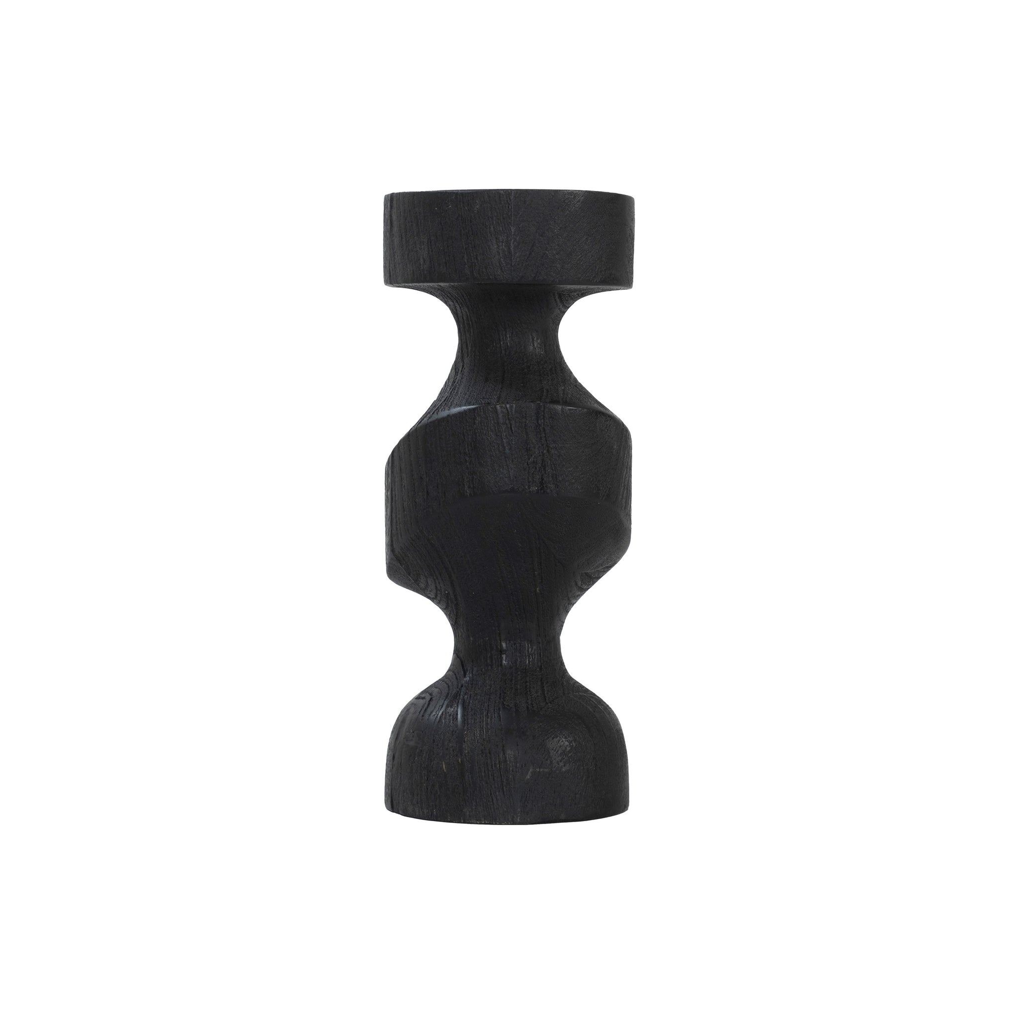 Severn by Renwil black wooden candle holder with a unique sculptural design.