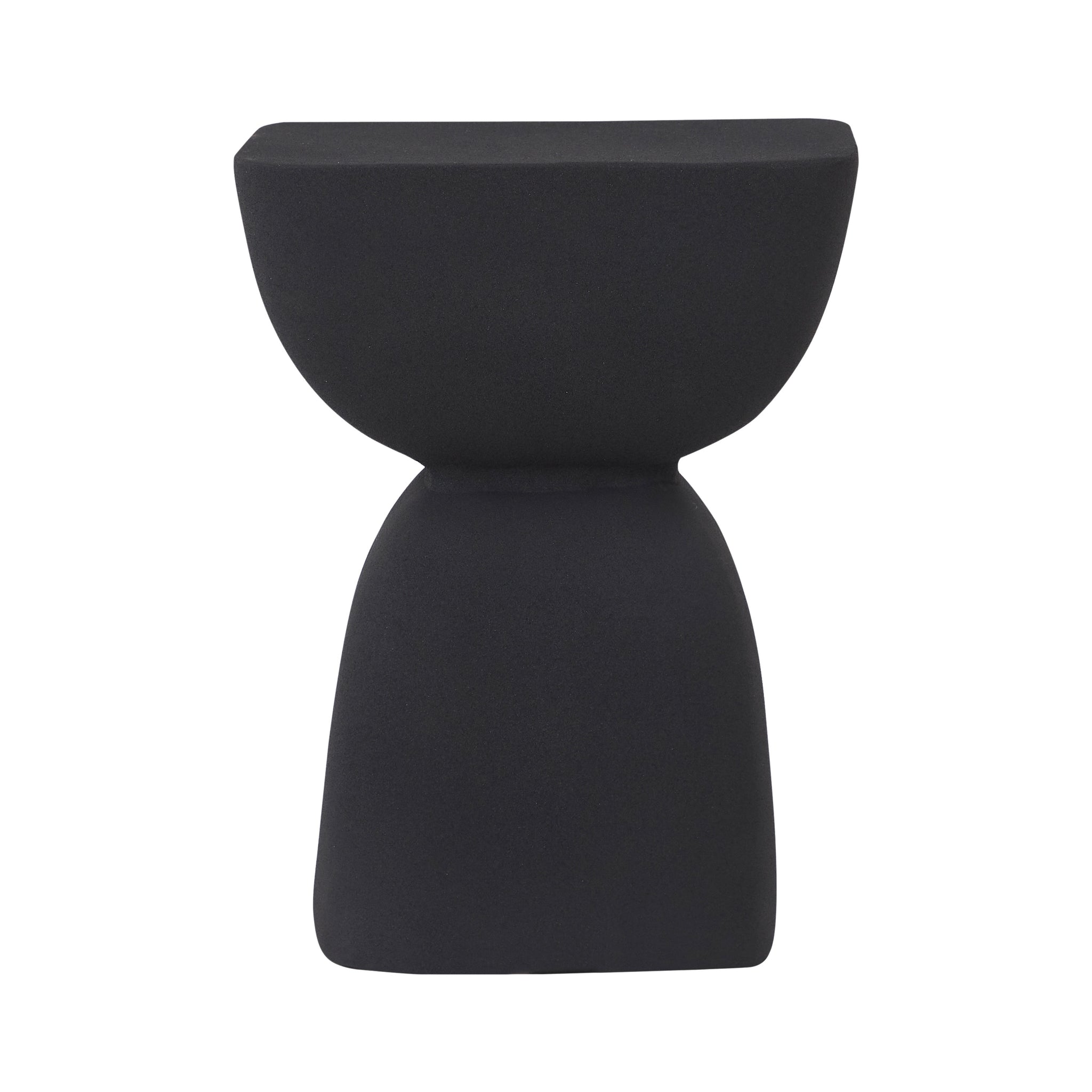 Frans Outdoor Side Table in black, featuring a rounded top and hourglass shape.