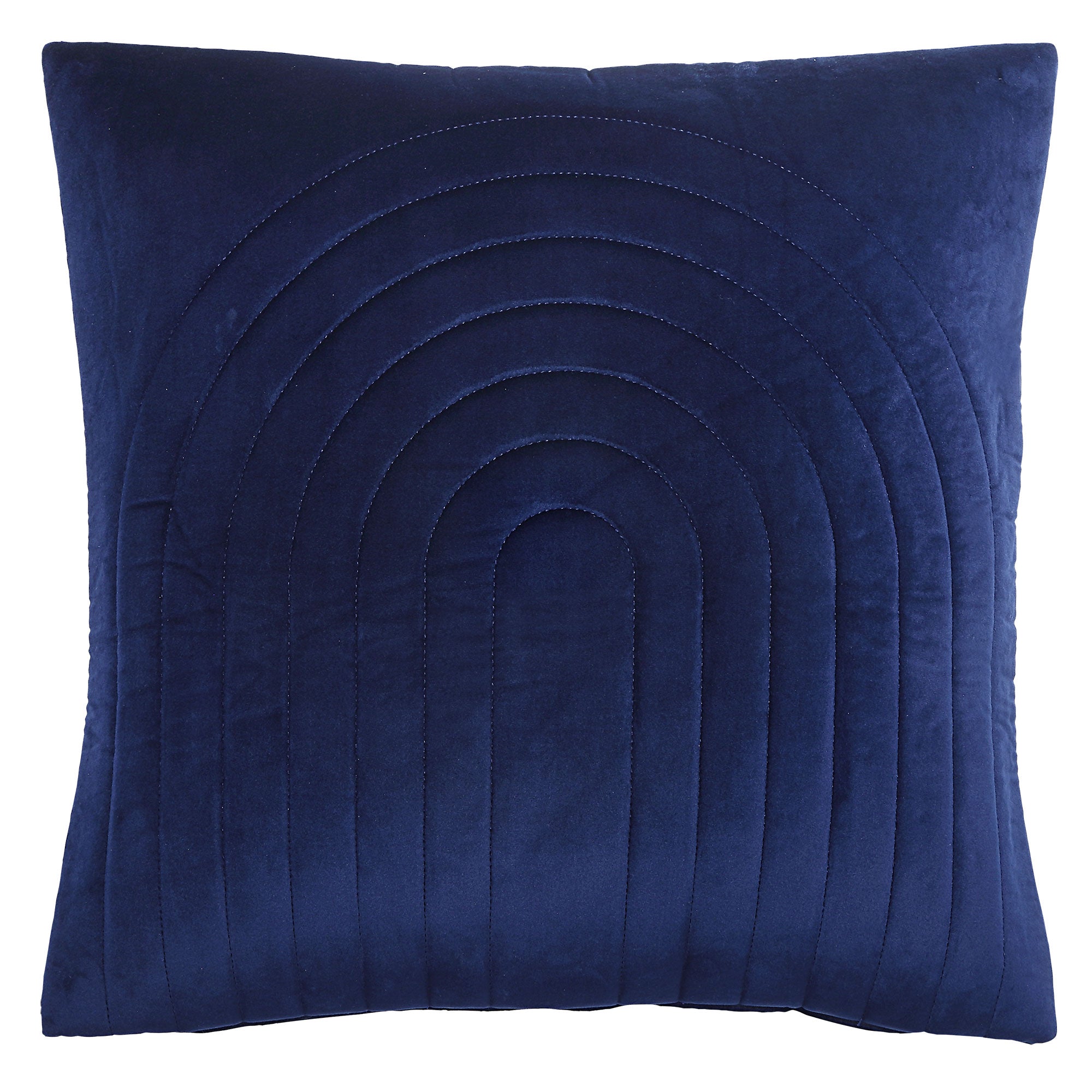 Pichu indoor pillow in navy blue with quilted rainbow pattern.