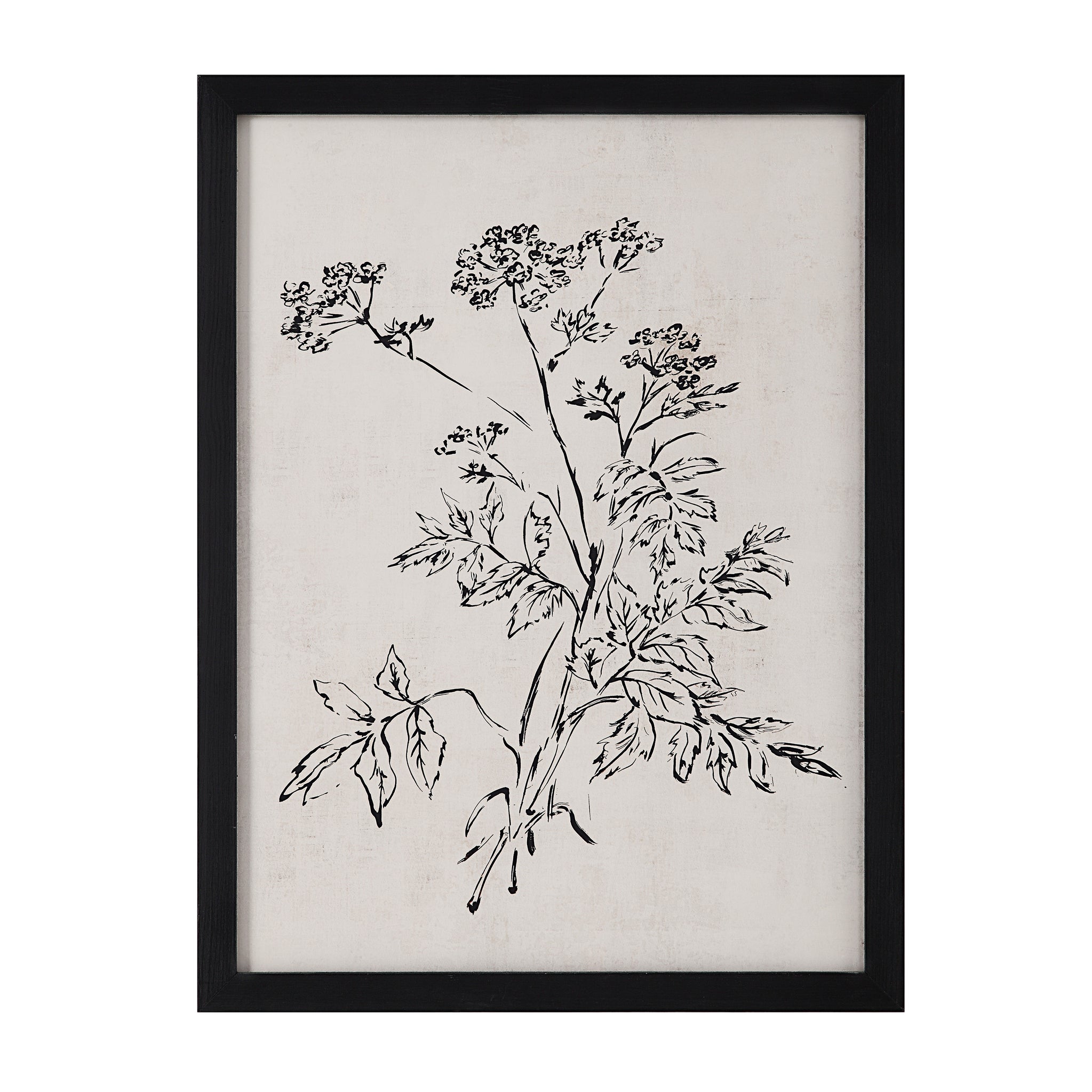 Basset Canvas Art with a black frame displaying a botanical illustration of leaves and flowers.