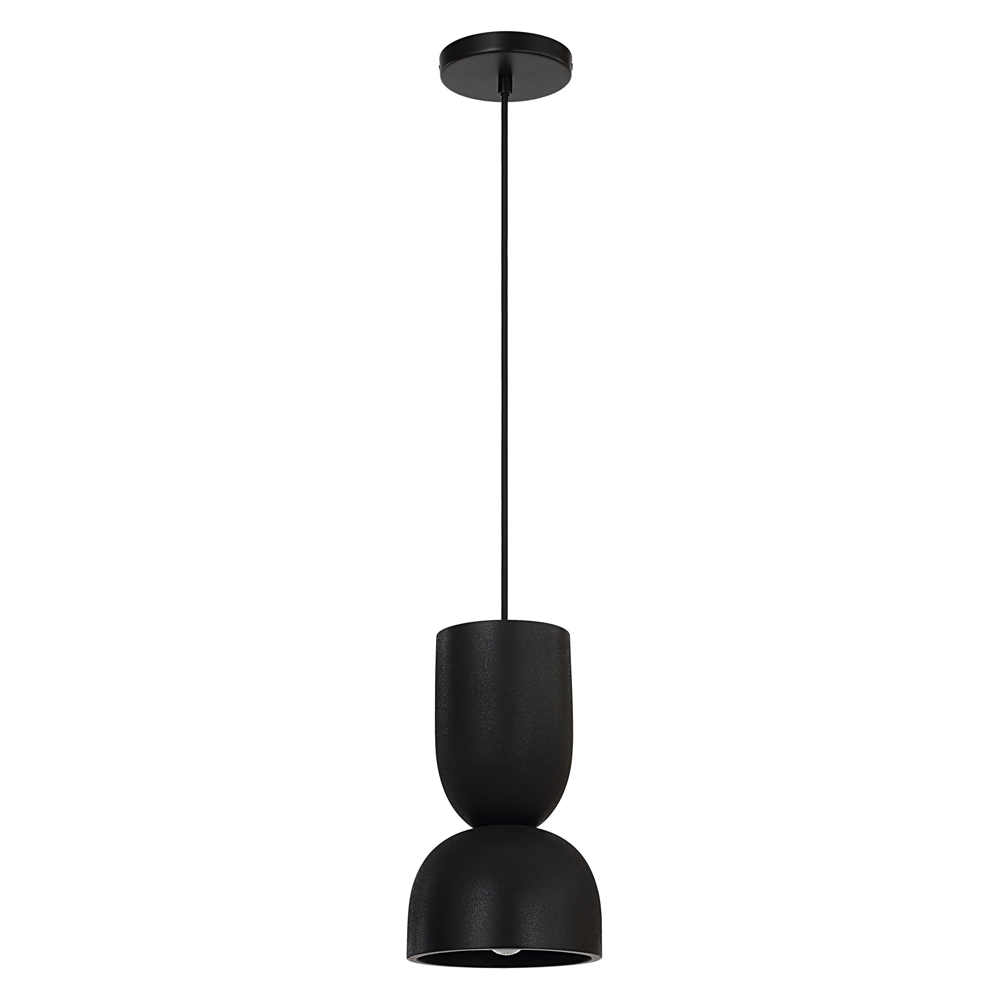 Caen chandelier in black with a modern two-tier design and textured finish.