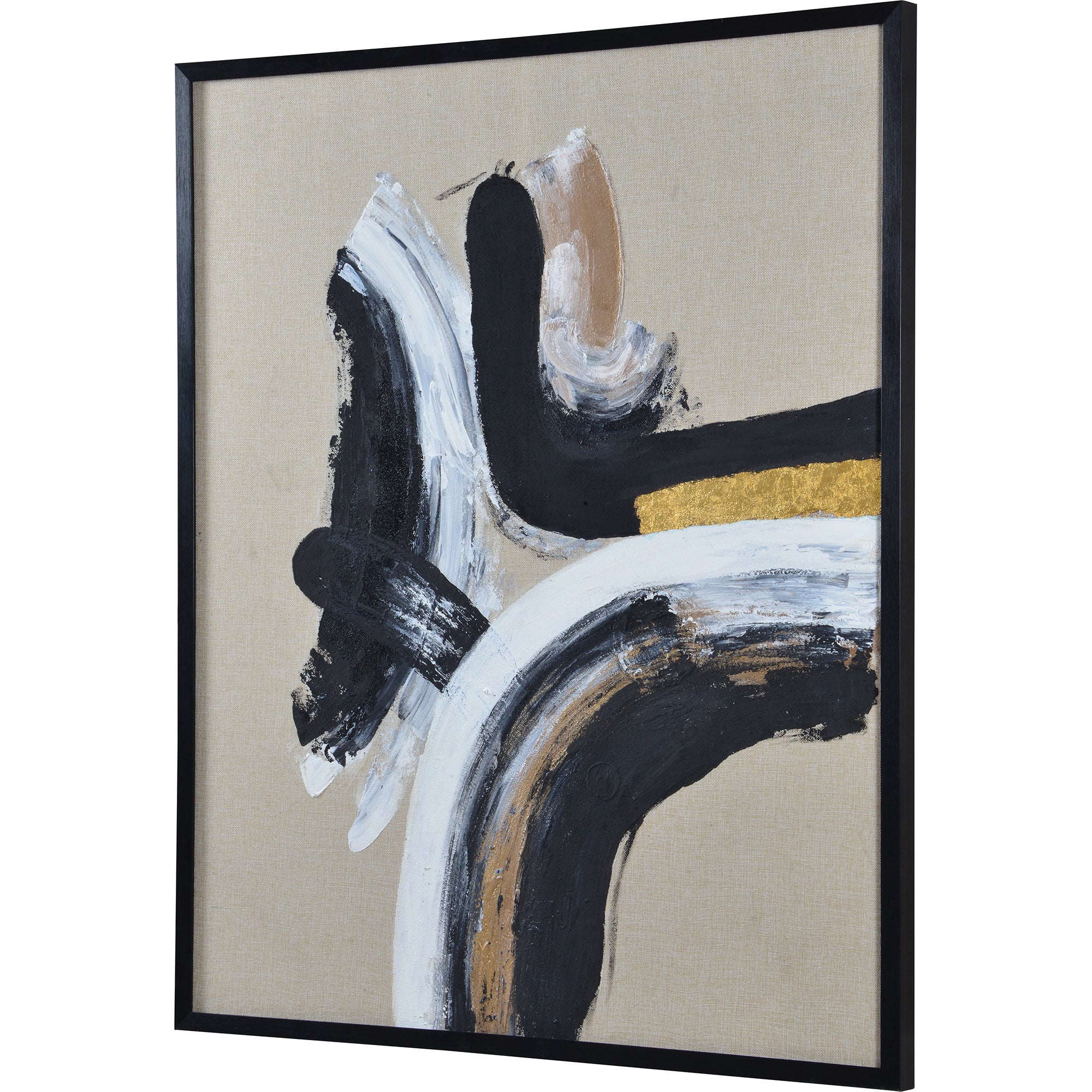 Ilya Canvas Art close-up showing bold black and white strokes with gold accents.