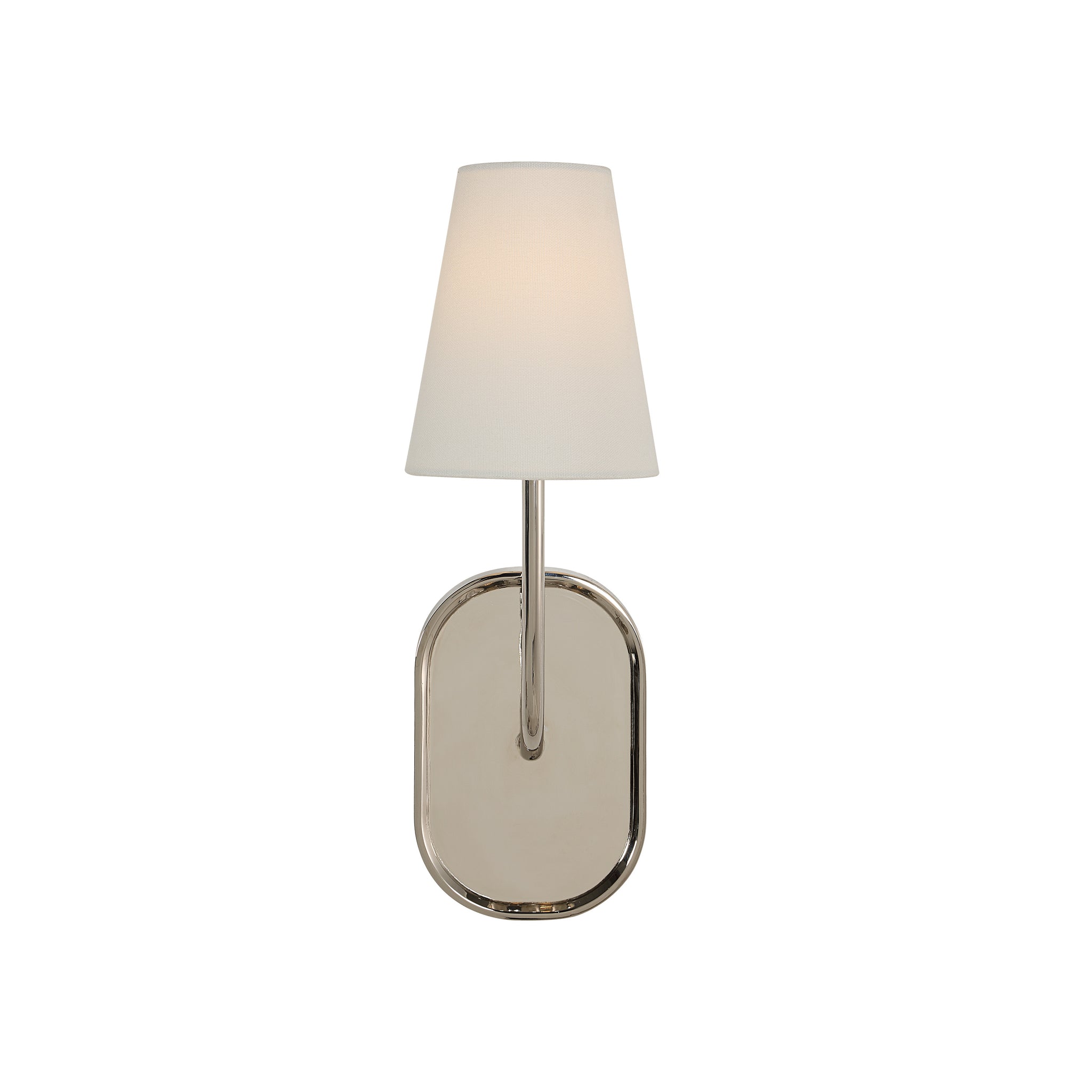 Annona wall sconce with a white fabric shade and polished chrome base, featuring a sleek, modern design.
