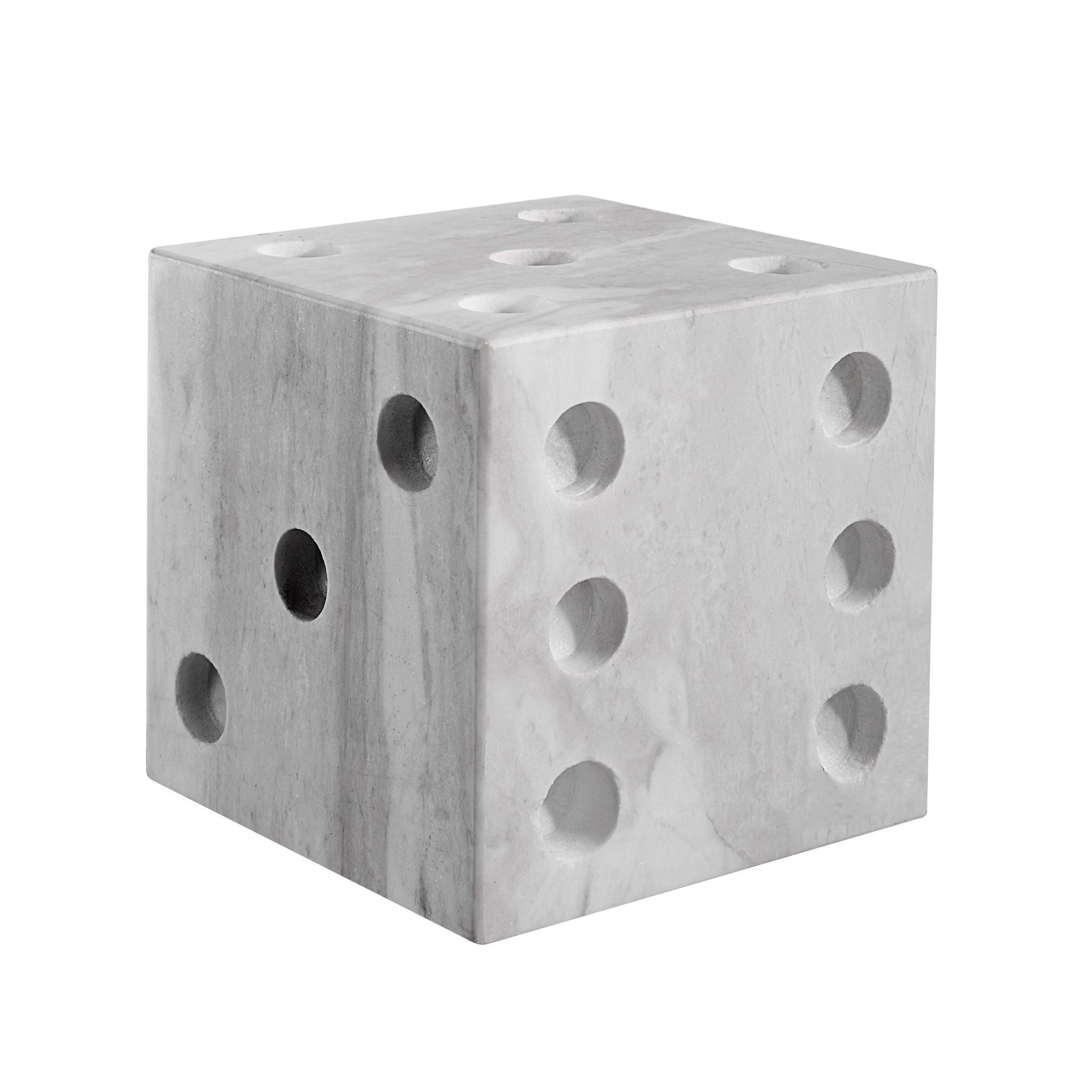 Dylon statue, marble finish, cube shape with six holes, modern design