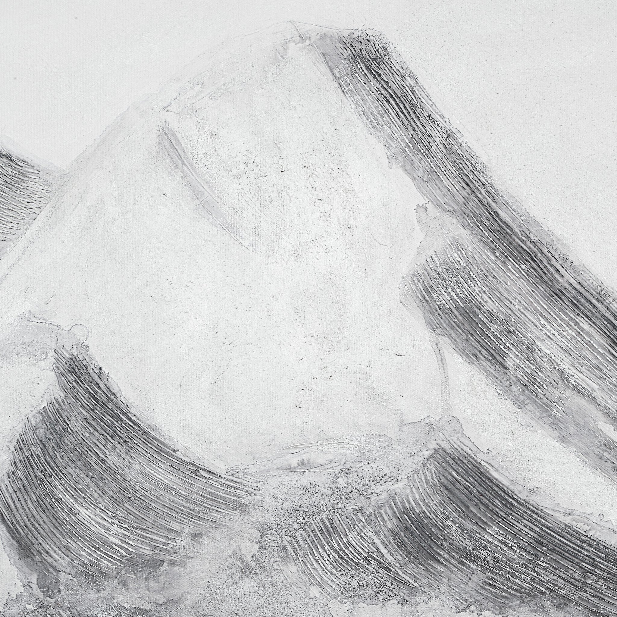 Detailed view of Romi canvas art highlighting the abstract mountain peaks in gray tones.