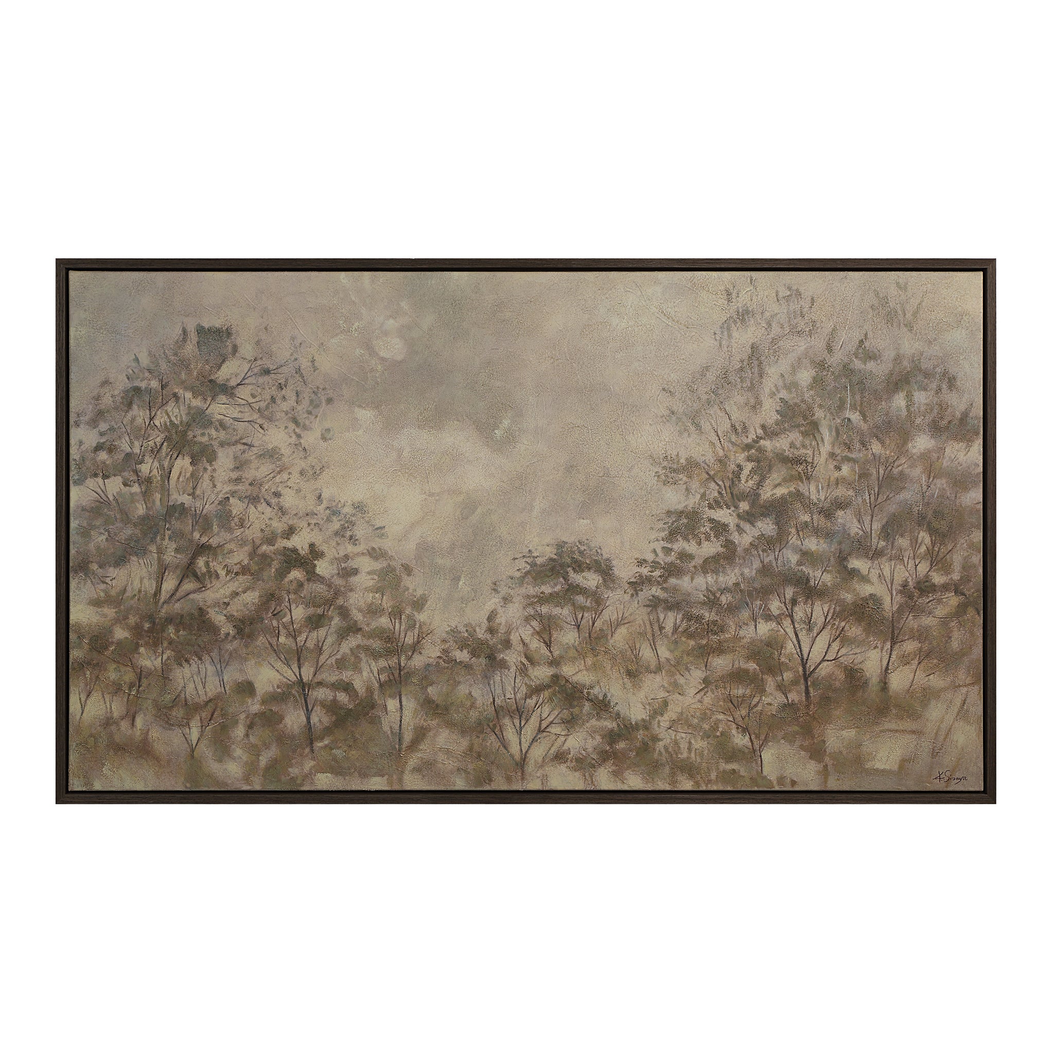 Toulouse canvas art featuring soft, muted colors and abstract tree silhouettes.