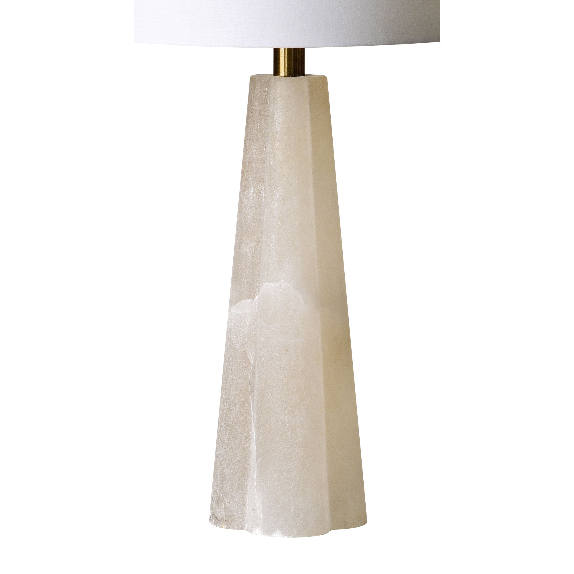 Rima Table Lamp highlighting a close-up of the beige stone base and white shade.