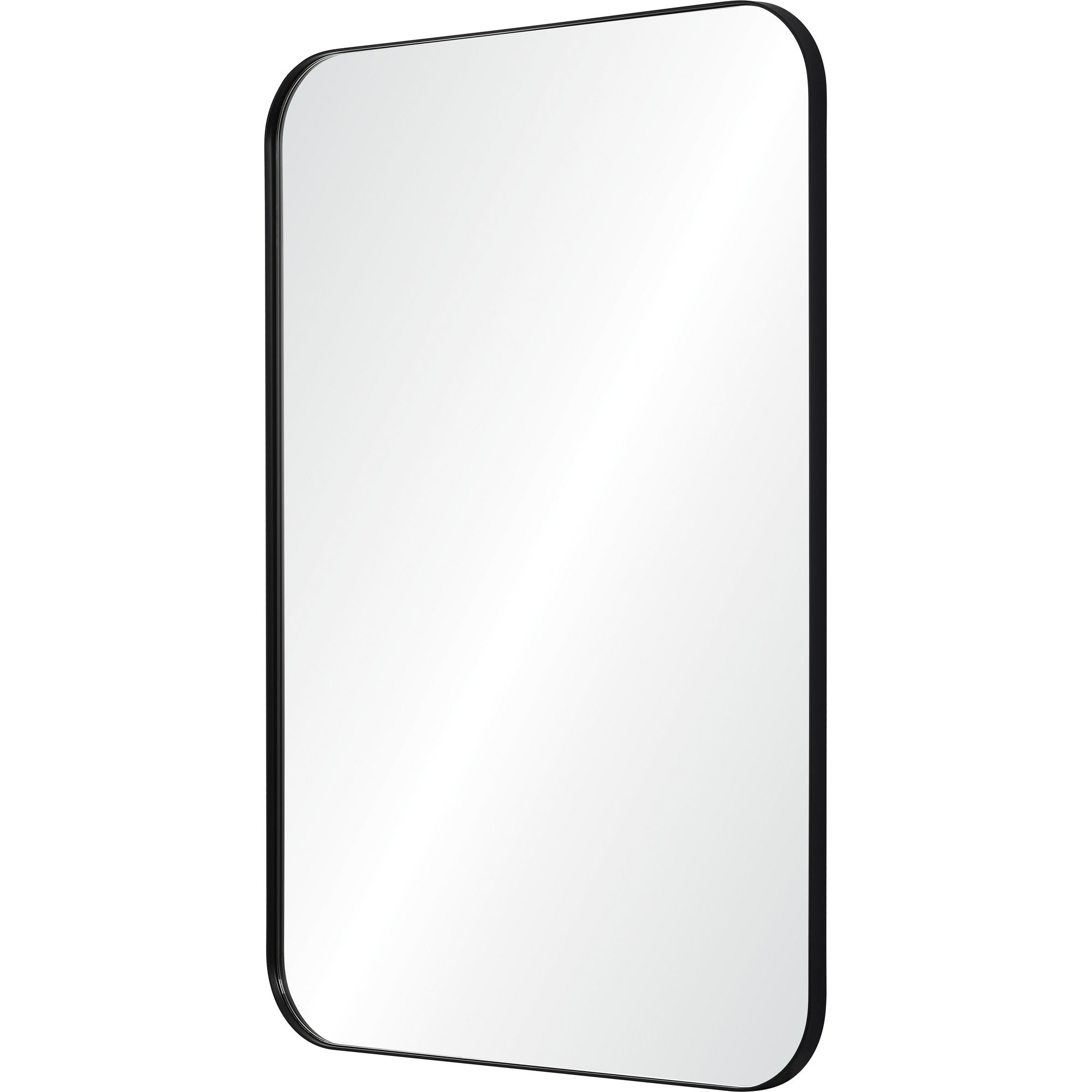 Glencoe Wall Mirror featuring a black frame, angled view showcasing its modern design