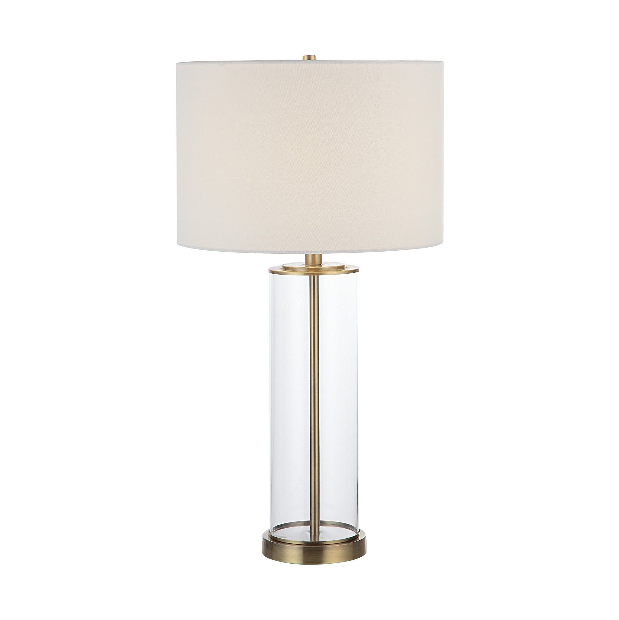 Single Saco Table Lamp with a white shade and clear glass base